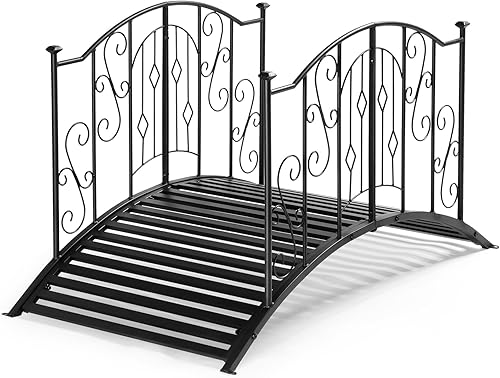 Outvita Puente de jardín de metal para exteriores, elegante puente decorativo con acabado en polvo y barandilla de seguridad para patio, estanque,
