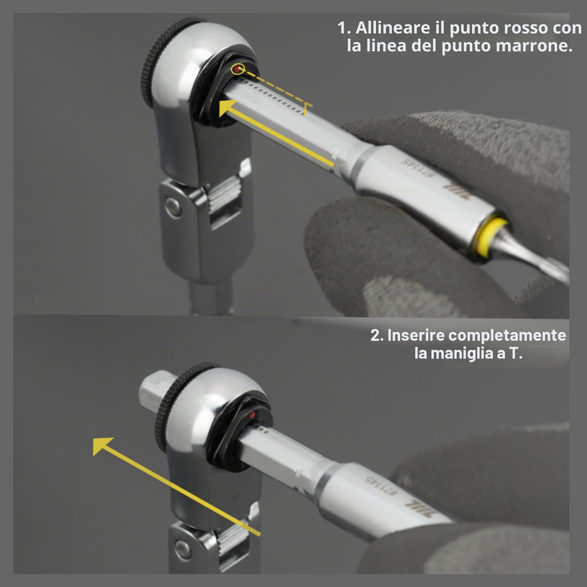 711L EDC Chiave a cricchetto con testa flessibile con impugnatura a T, mini cricchetto da 1/4 di pollice con estensione della presa e foro portachiavi per il trasporto quotidiano