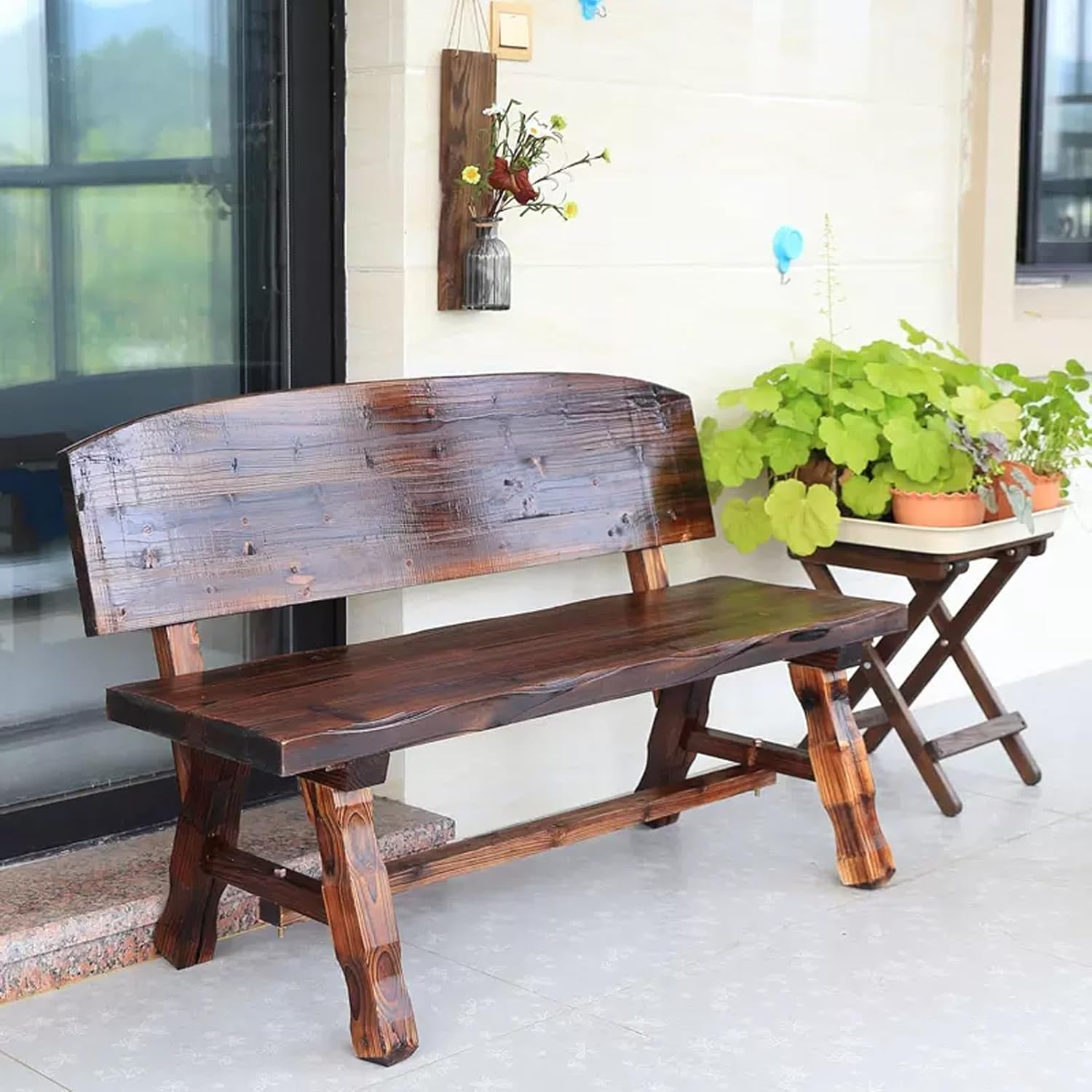 Wooden Outdoor Garden Patio Bench, Park Bench with Back, 705lb Weight Capacity, Rustic Outdoor Furniture Seat Chair, for Porch, Patio and Yard (Size : 120cm/47.2in)
