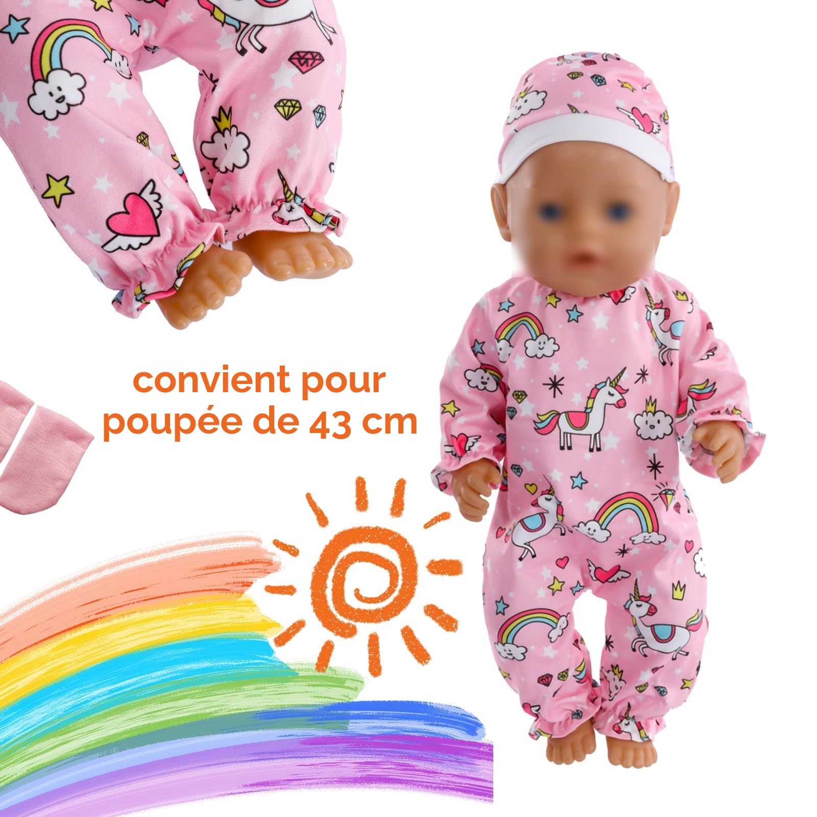 Accessoires pour poupée de bébé, accessoires pour poupée avec vêtements pour poupée, tétine pour poupée, sac à couches pour poupée, cadeau pour fille