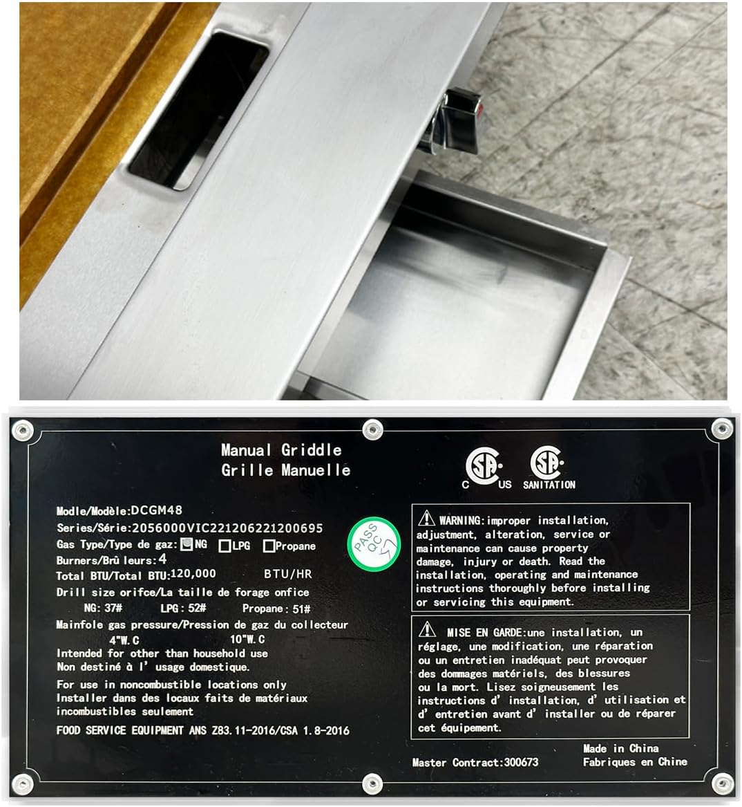Commercial Griddle Manual 48" Countertop Natural Gas - 120000 BTU ETL CD-MG48