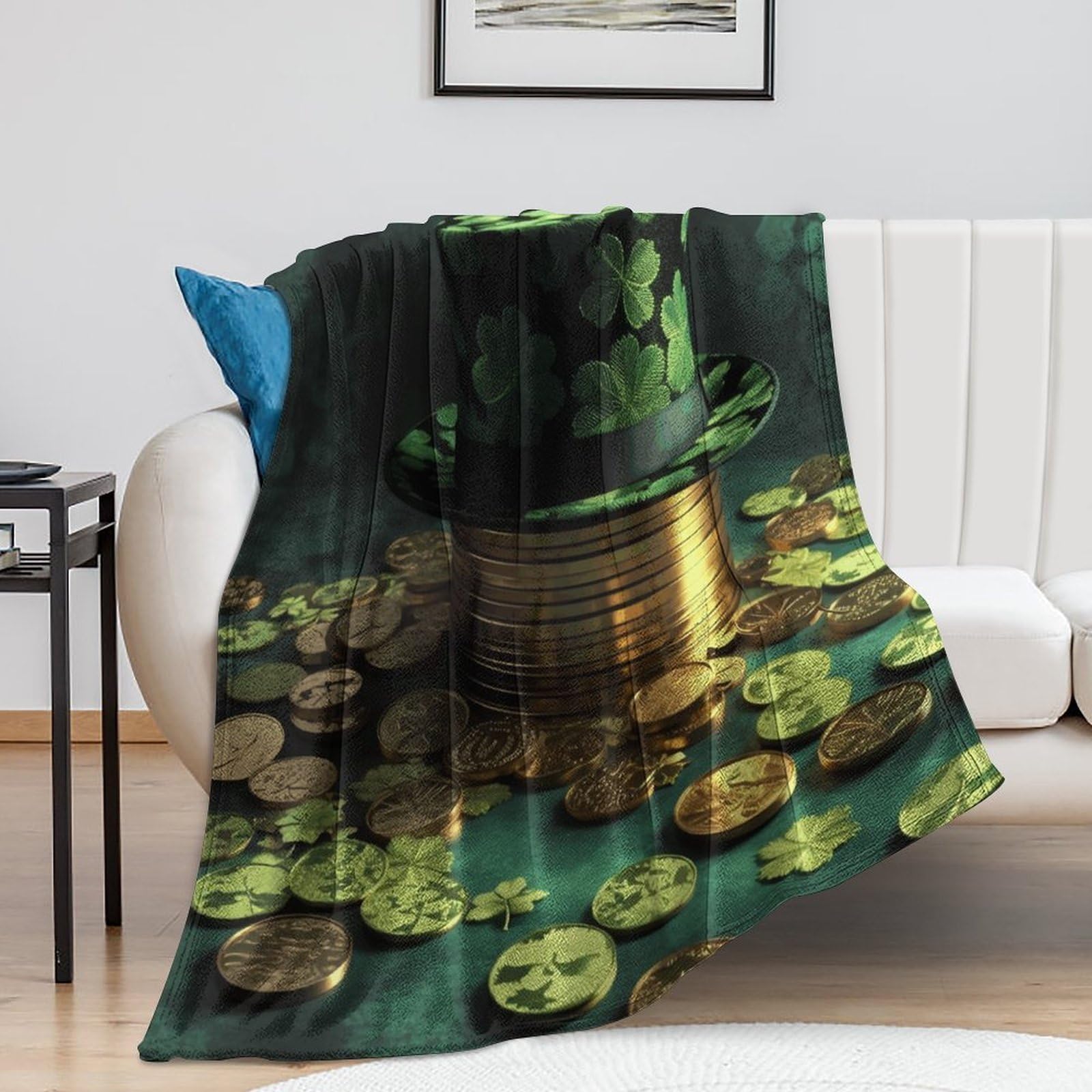 Couverture de lit au chapeau vert 100x130cm en peluche chaude pour canapé