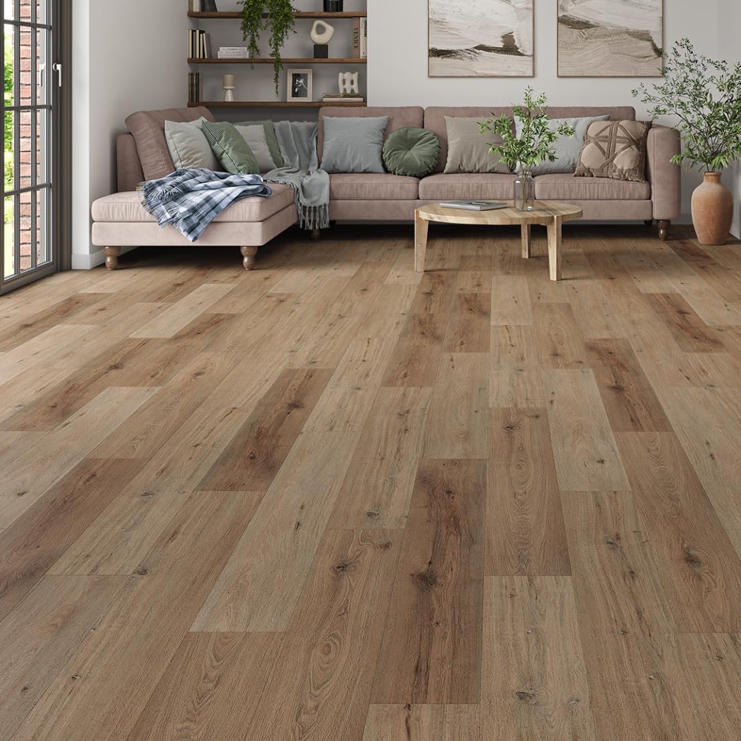 LVT Luxury Vinyl Tile Plank Flooring Waterproof Click Fit Wood Effect LVT Floor 2.196m² Coverage Per Pack | Office, Hallway, Kitchen, Dining Room Flooring Pack (Sandy Beach)