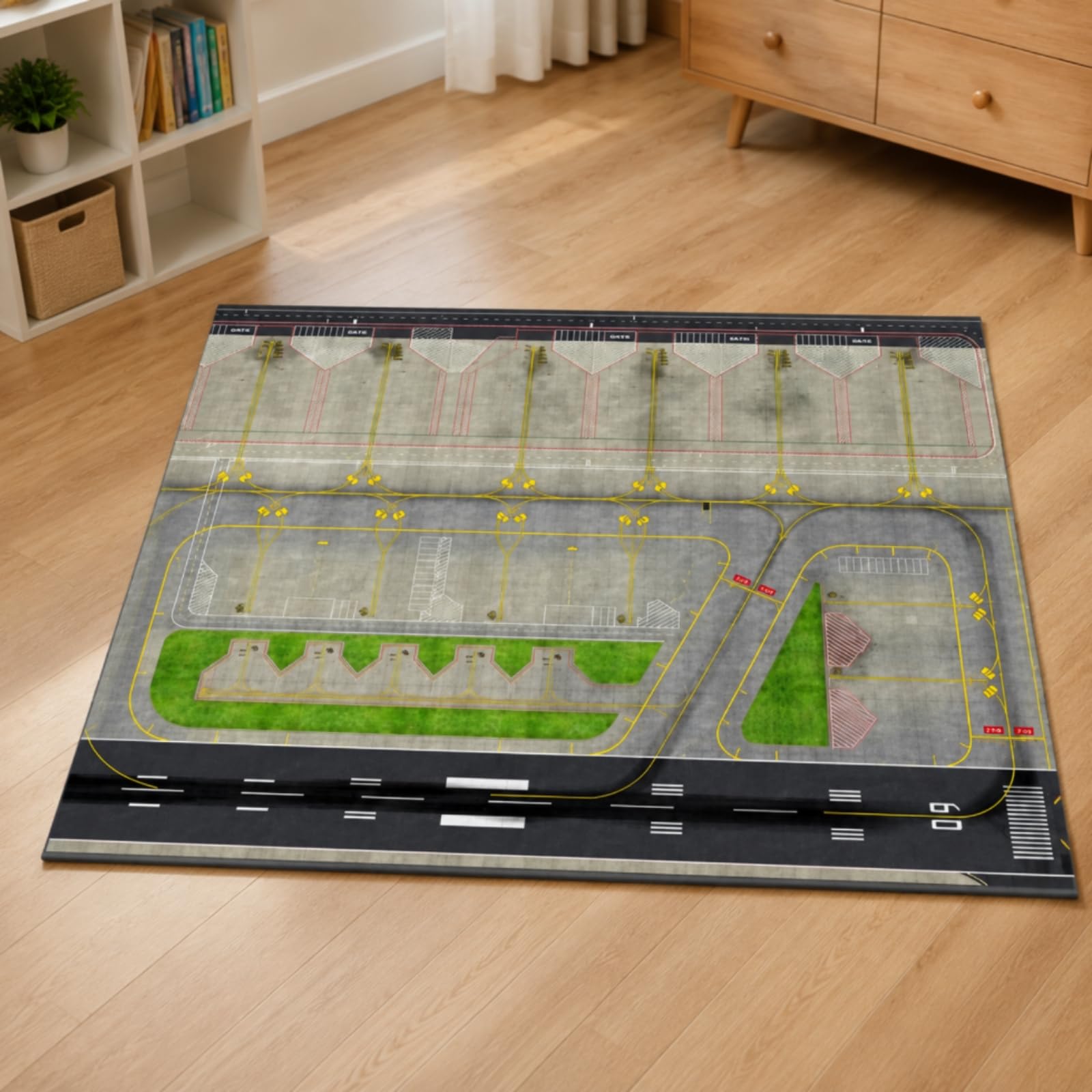 harayaa Supporto Base Aeroporto in Legno con Layout di Pista E Segnaletica Orizzontale Stampata E Aree Verdi Curate per Diorama di Modellismo E Esposizione su Scrivania Adatta per Attività Ricreative