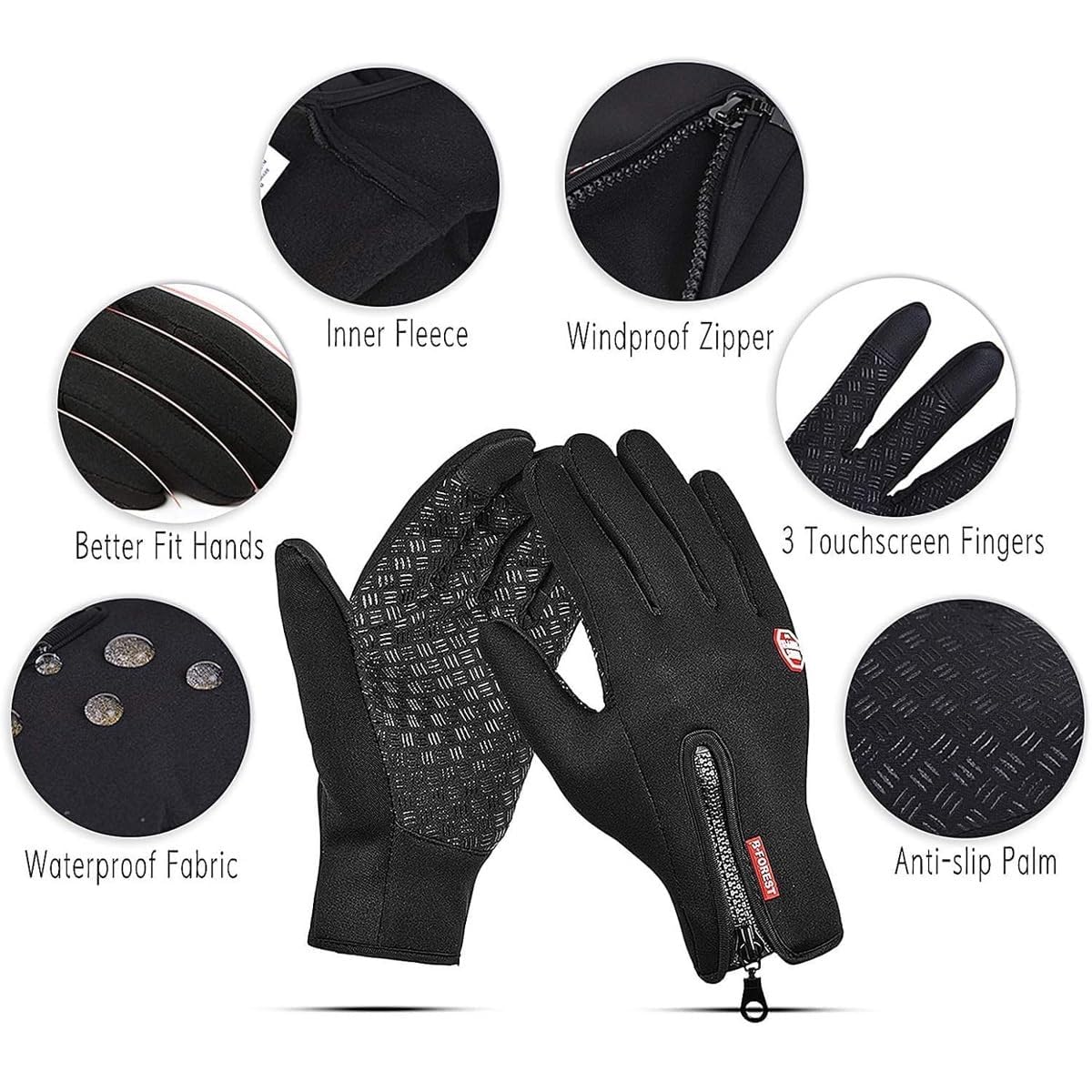 Guanti Da Sci Uomo Invernali &ndash; Caldi, Antivento, Impermeabili, Antiscivolo, Touch Screen &ndash; Nero