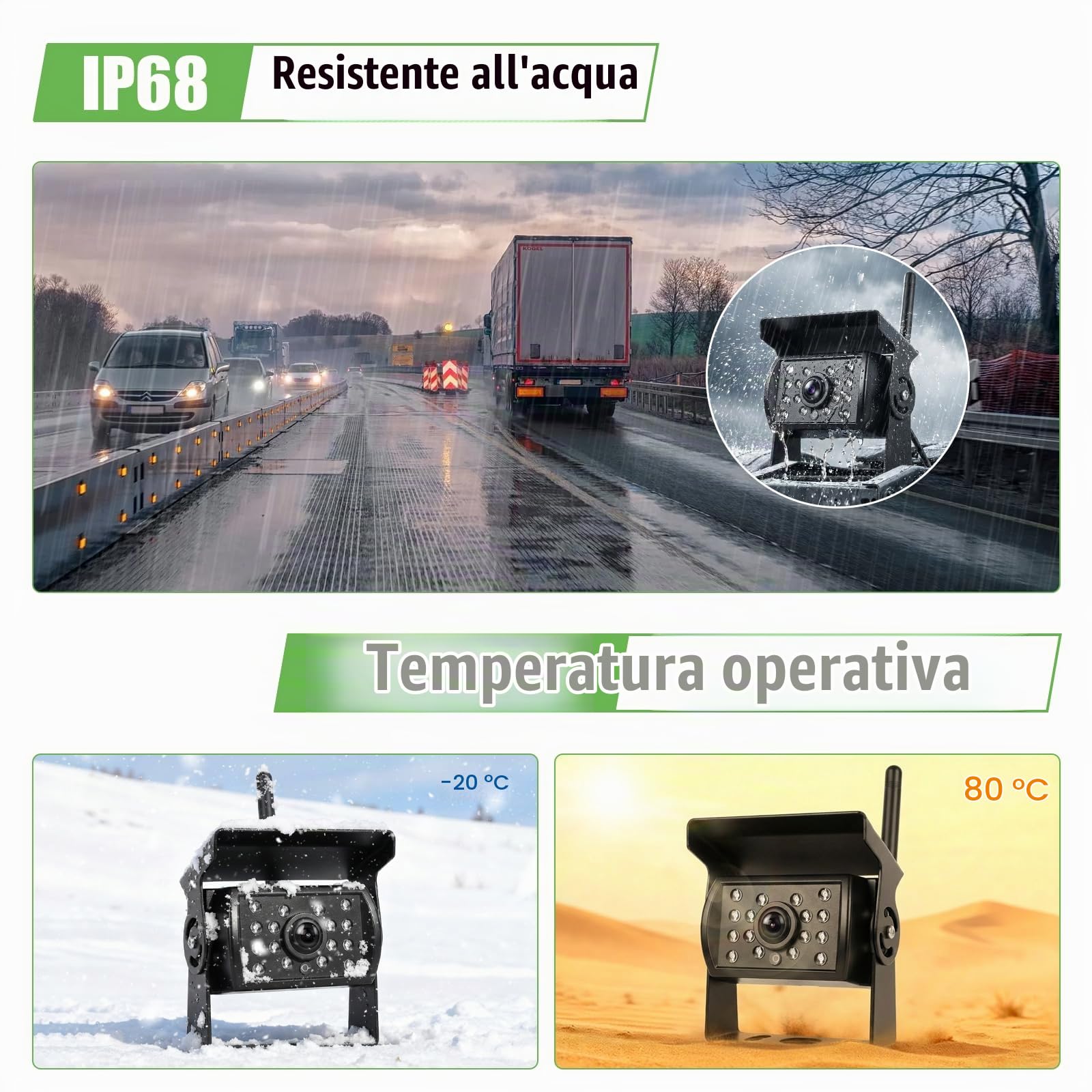 Set di telecamere di retromarcia wireless 1080P HD, monitor LCD da 7" con 2 telecamere per rimorchi, camper, camion, auto, autobus, linee guida DIY, impermeabile IP68, visione notturna, BSD, 12V-36V
