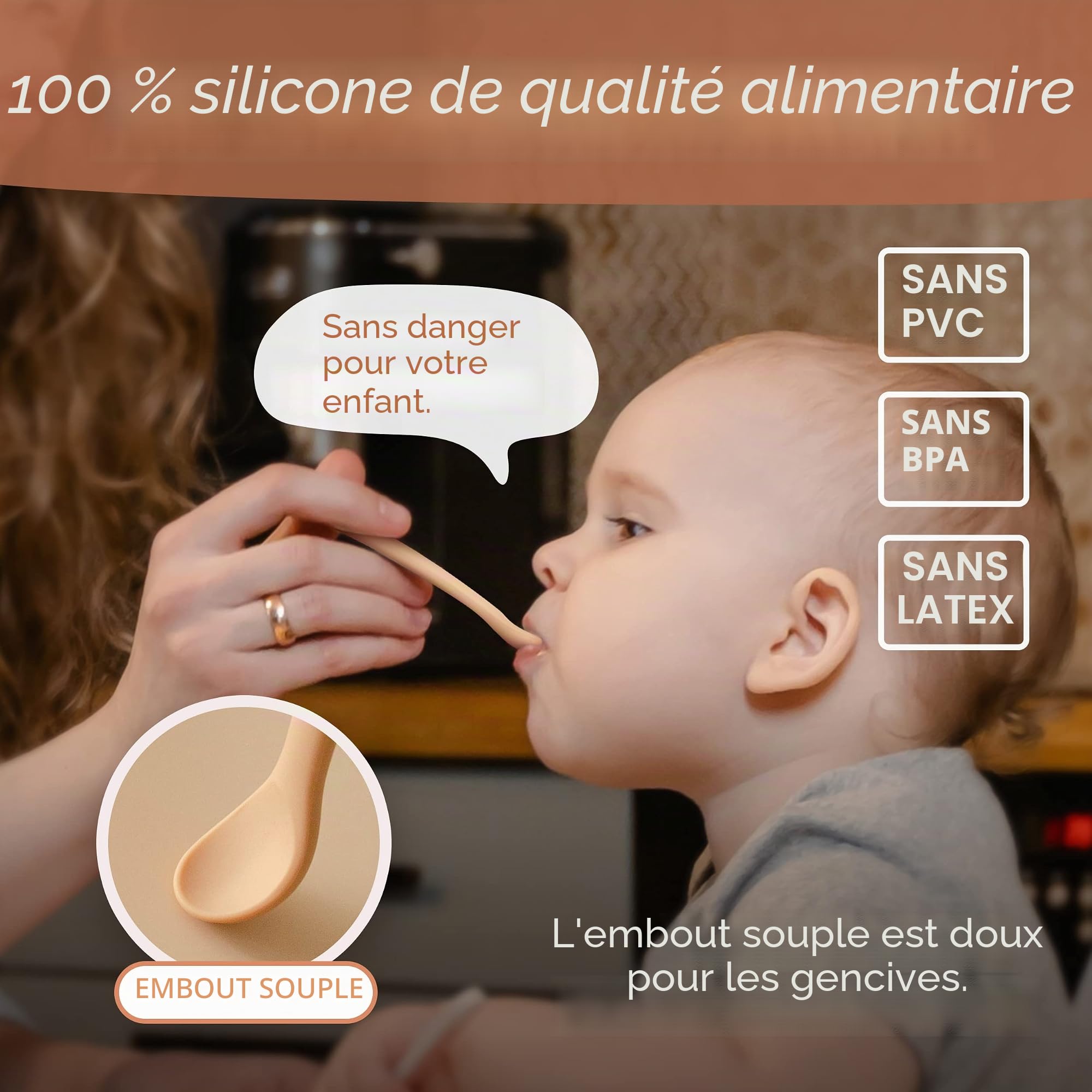 Moonkie Set Repas Bébé, 4 Cuillères Souples & 2 Assiettes À Ventouse Avec Fourchette, Cuillère Et Couvercle