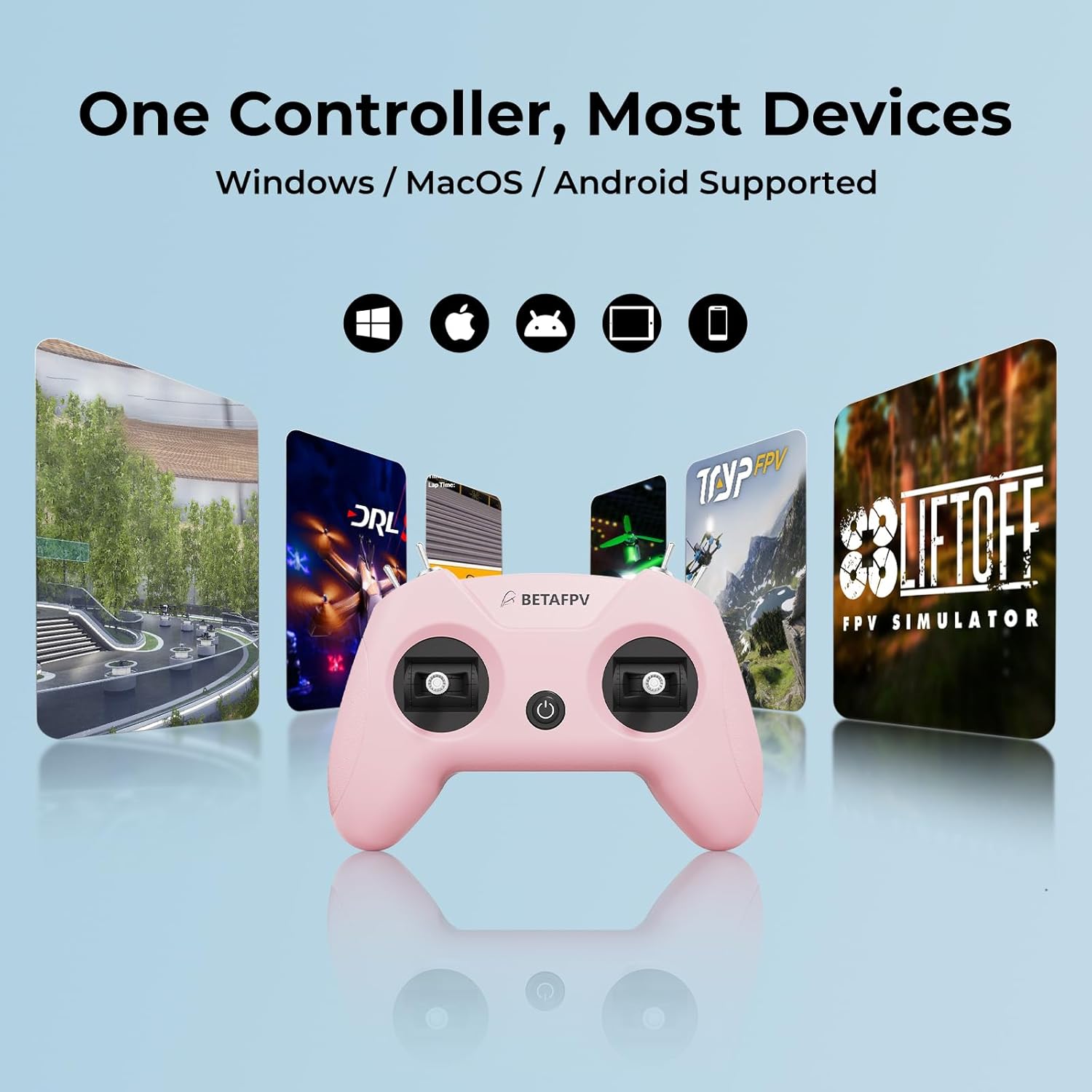 BETAFPV LiteRadio 2 SIM Drone Flight Simulator Controller for FPV Beginner Pilots Training, Support Most Systems Platforms like DRL/Uncrashed/VelociDrone/Phoenix RC/TryP/Aerofly RC 8 - Mode 2/Pink
