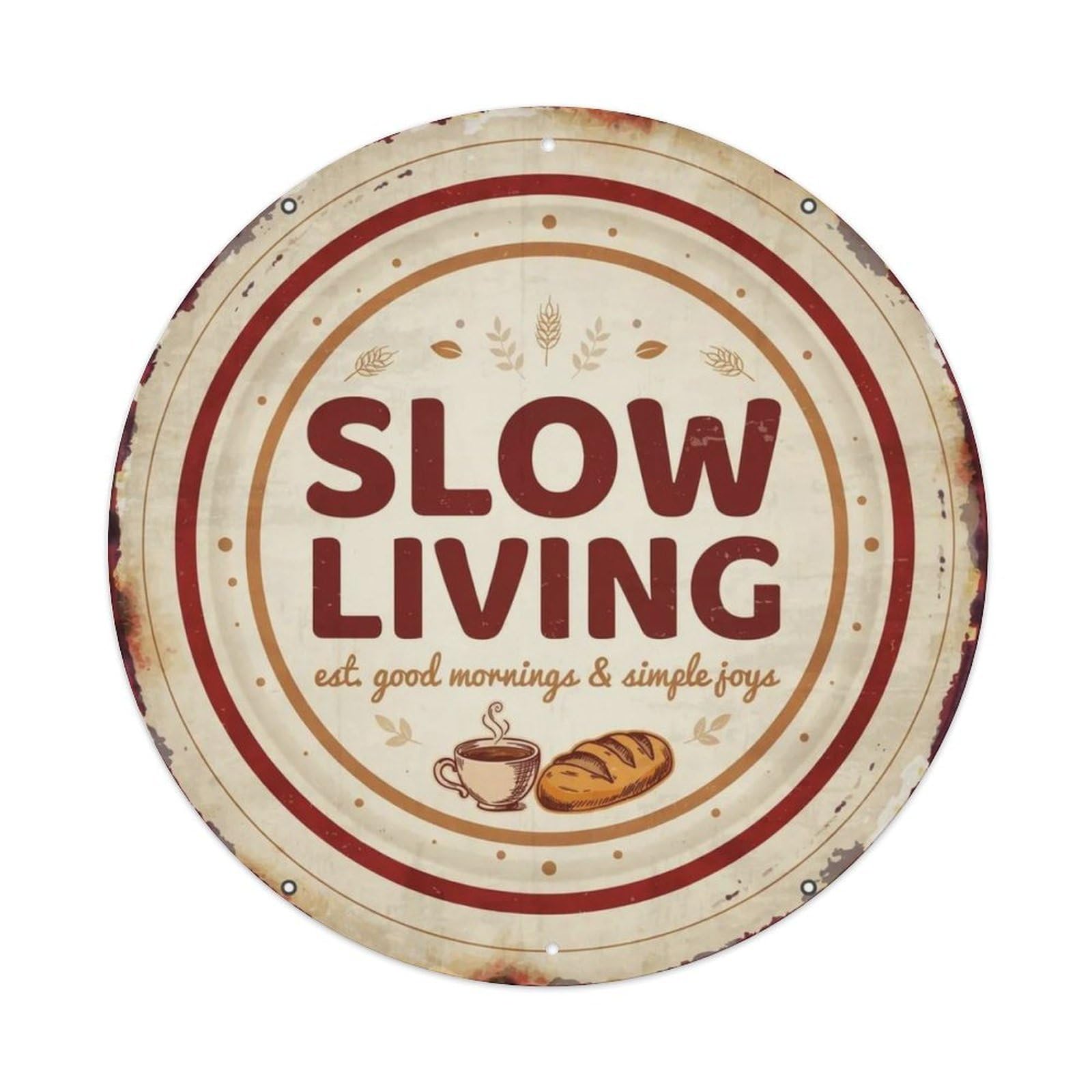 Slow Living Hand Drawn Metal Tin Sign Plaque