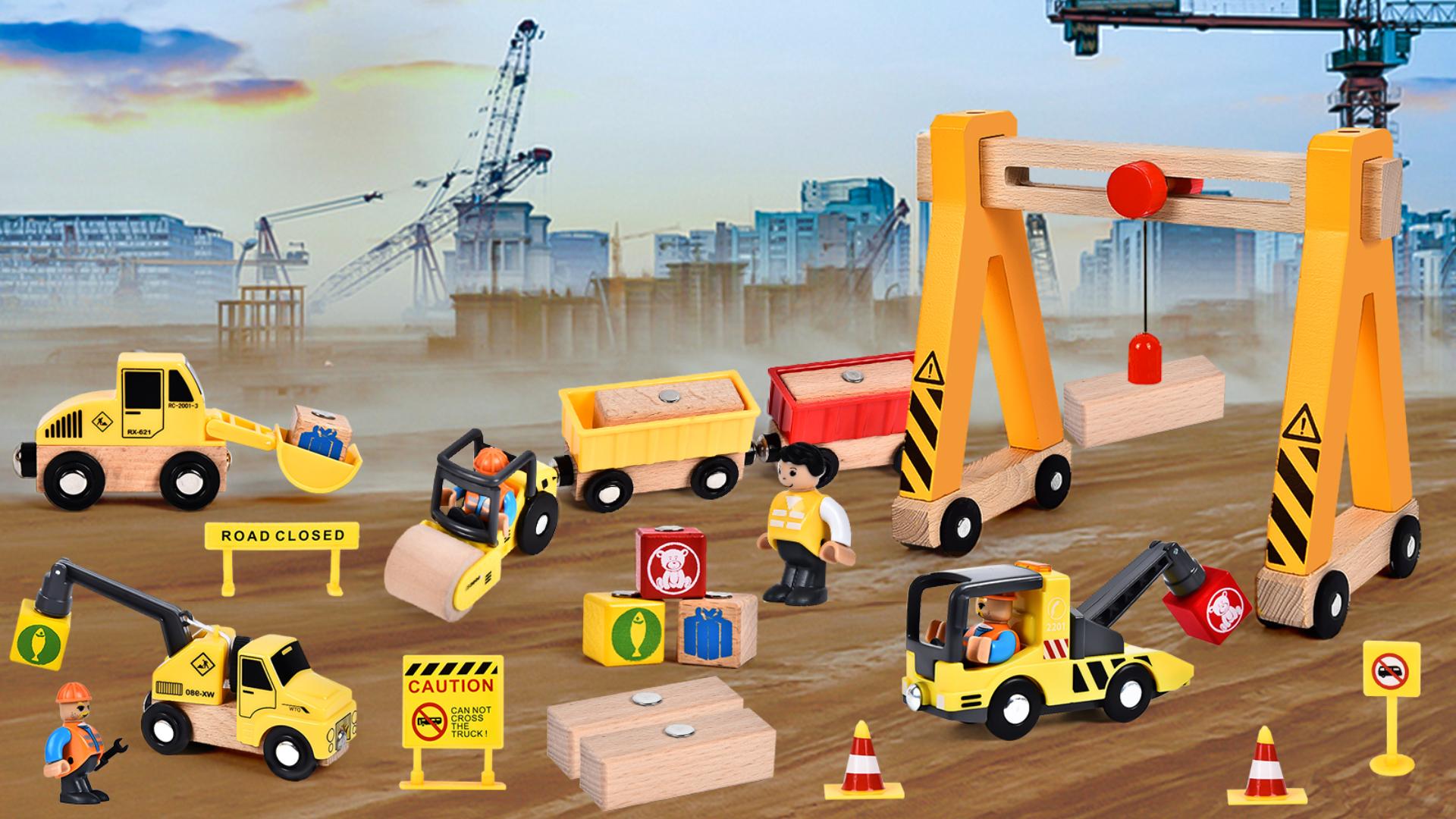6 Bottoni In Legno Per Bambini A Forma Di Veicoli Da Cantiere - Colorati - Apfelblüte