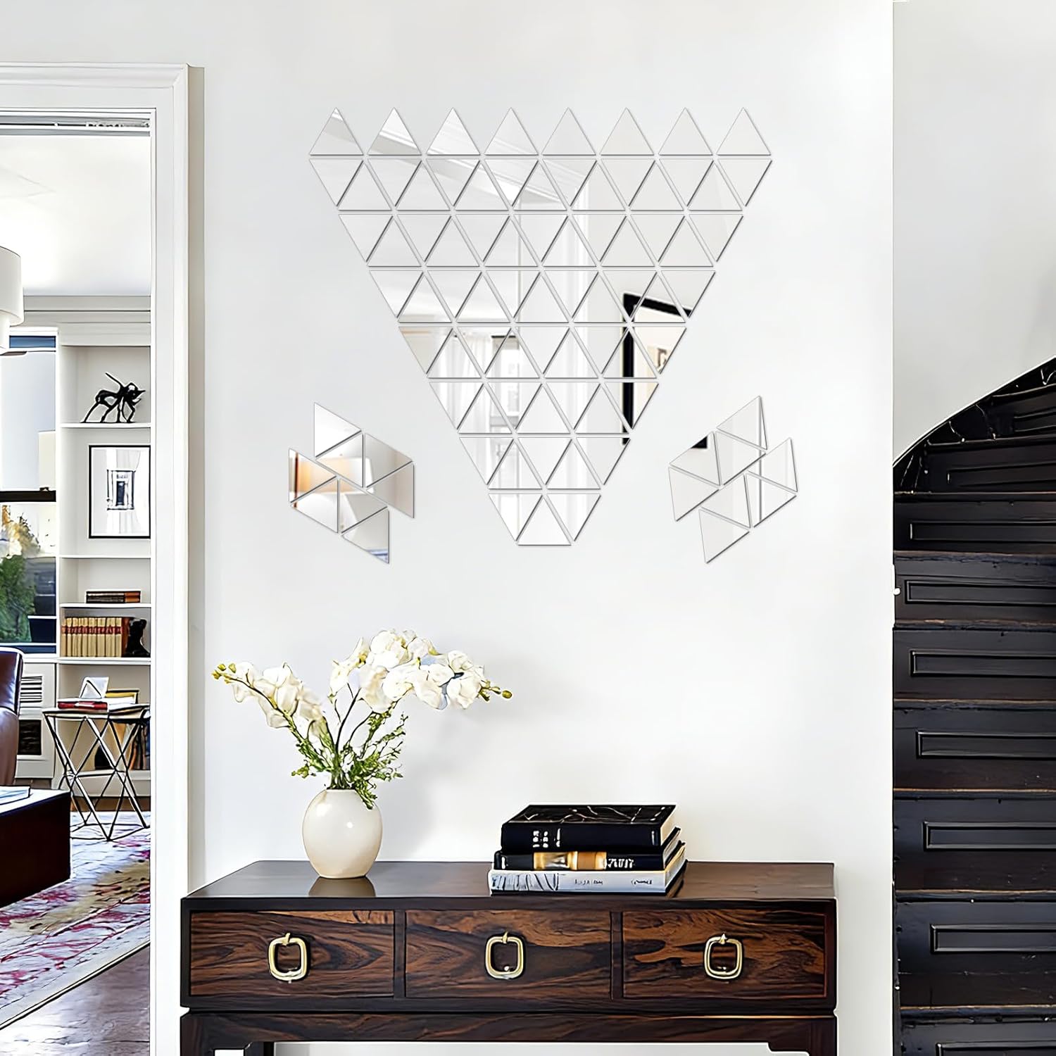 DARENYI 300Pcs Acrylic Mini Craft Mirrors Mosaic Tiles with Adhesive Backing, Ultra-Thin Triangle Self-Adhesive Mirror Pieces for Crafts, Jewelry Making, Backsplash, Home Wall Décor, 1 inch - Image 5