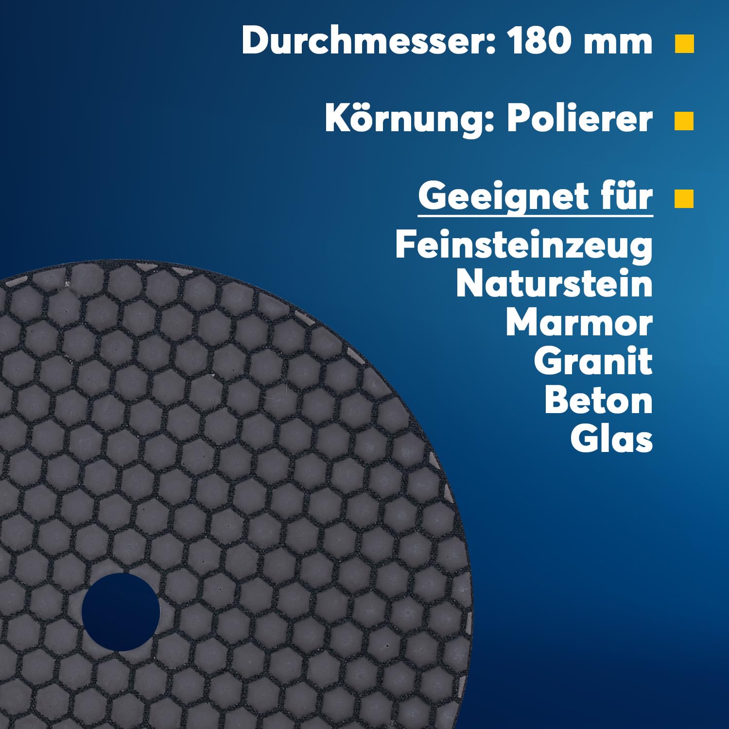 Profesjonalna diamentowa tarcza szlifierska do szlifowania na sucho, Ø 180 mm, polerka do ziarnistości, mocowanie na rzep, do kamienia naturalnego, sztucznego kamienia, granitu, marmuru, szkła, ceramiki lub płytek