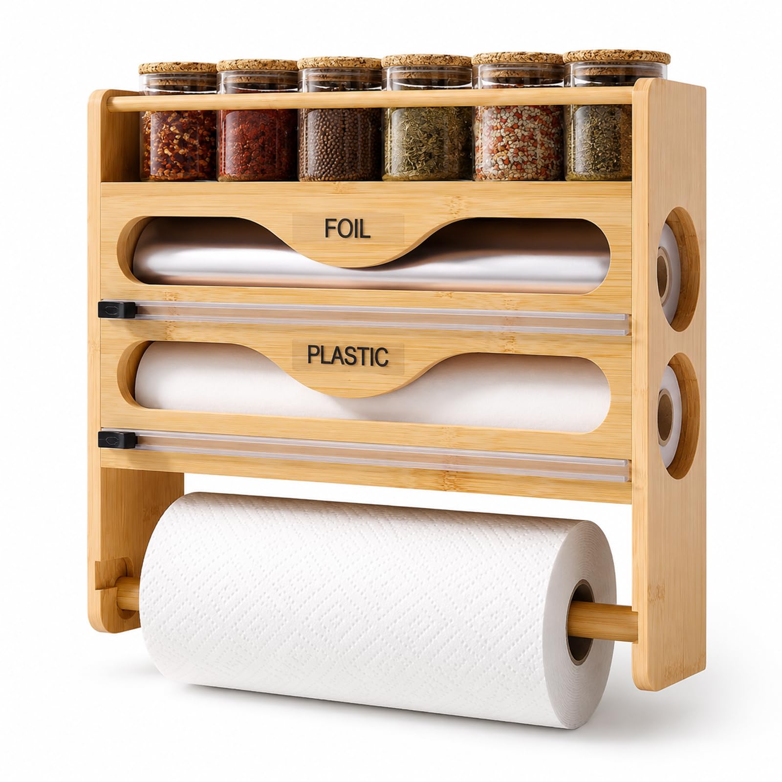 Distributeur de film avec cutter, porte-rouleau de cuisine mural en bois