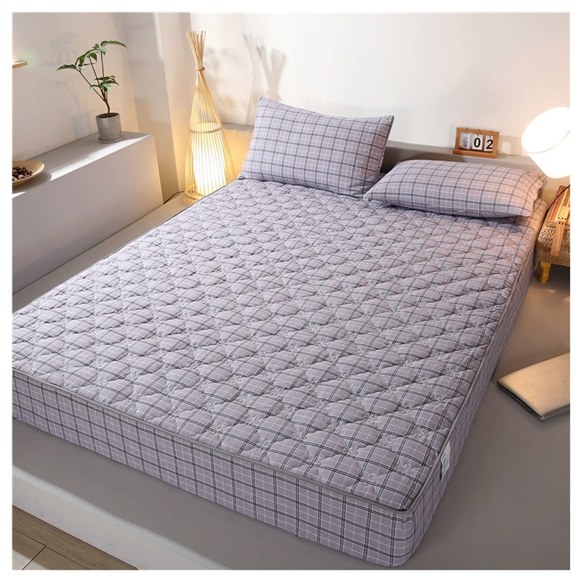 MHXY Mattress Protector Waterproof Quilted Mattress Pad Cover Fitted Sheet Style 30CM Deep Pocket Twin Extra Long Size (Color : Lilac Purple, Size : 180 * 200cm+30cm)
