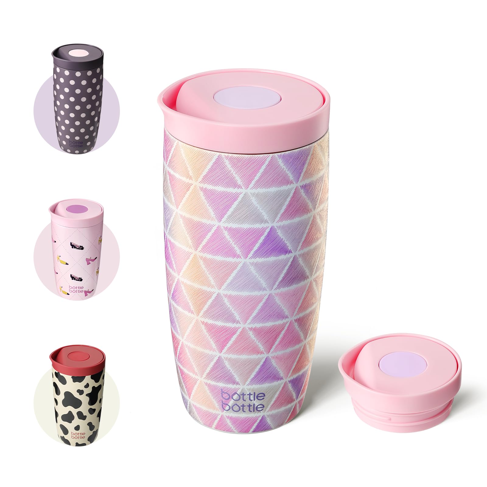 BOTTLE BOTTLE Insulated Travel Mug 500ml Stainless Steel Office Coffee Cup with Push Button Lid Keeps Cold and Hot for 6 Hours (Blue)