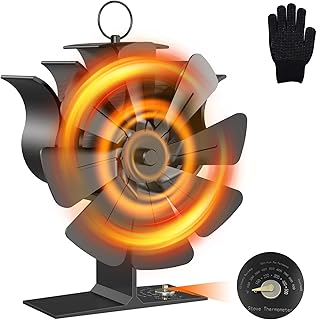 Wood Burner Fans, 2023 Upgrade 8 Blade Stove Fans Log Burners Silent, Heat Powered Mini Stove Fan for Wood Burner/Log Burner/Fireplace Burner with Stove Fireplace Fan Thermometer