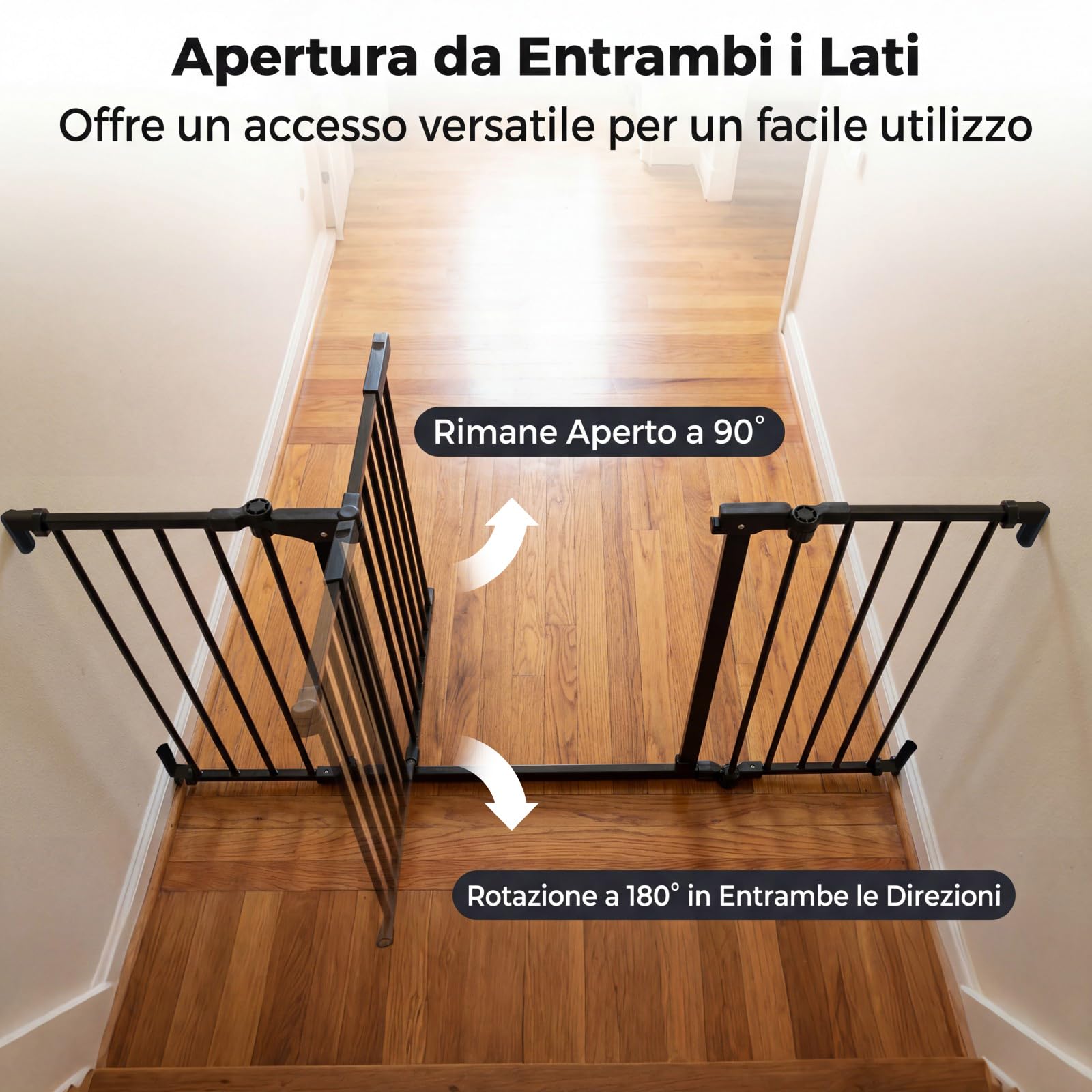 COSTWAY 198 cm Cancelletto a 3 Pannelli per Cani, Recinzione Pieghevole in Metallo con Doppia Chiusura, Apertura Bidirezionale Cancello per Bambini e Animali, Ideale per Scala e Camino (Nero)
