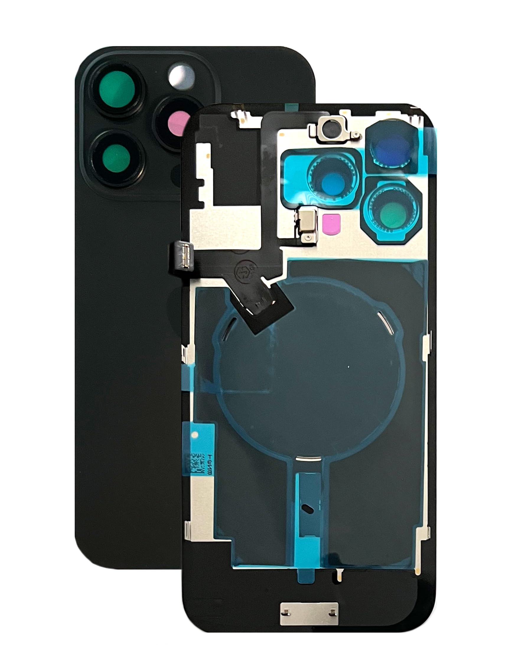 SVV Backcover, Akkudeckel passend für iPhone 16 Pro Max Serie. 16Pro Max Vormontiert: mit QI/NFC Flexkabel, Magnet, Metallträger, Kameraringe. Genau wie auf das Foto. Ersatzrückglas OEM QI (Schwarz)