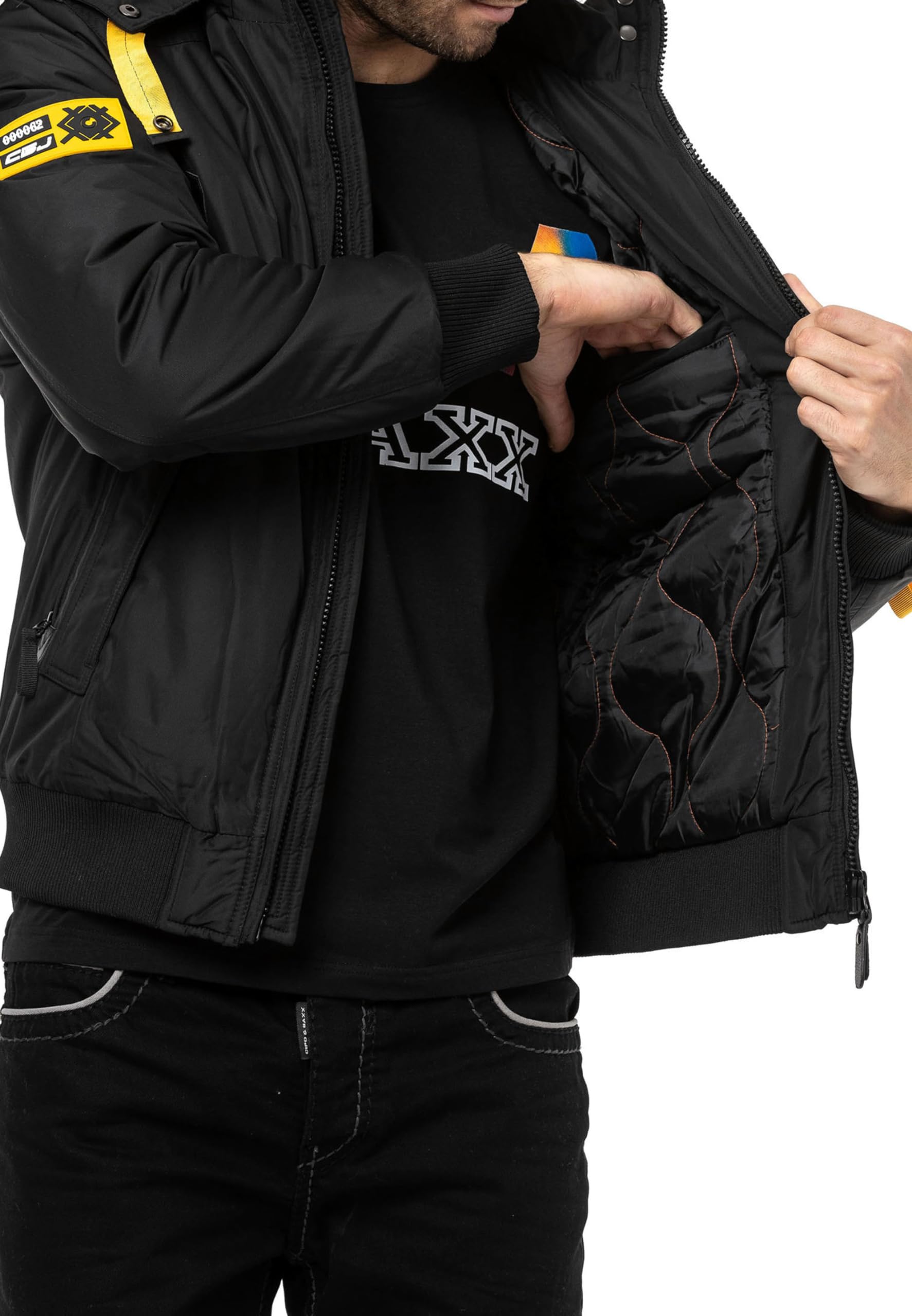 Cipo & Baxx Herren Mantel CM220 Schwarz – Stylische Winterjacke im modernen Design mit warmem Innenfutter, abnehmbarer Kapuze und funktionalen Details für kalte Tage - CM220 Schwarz M