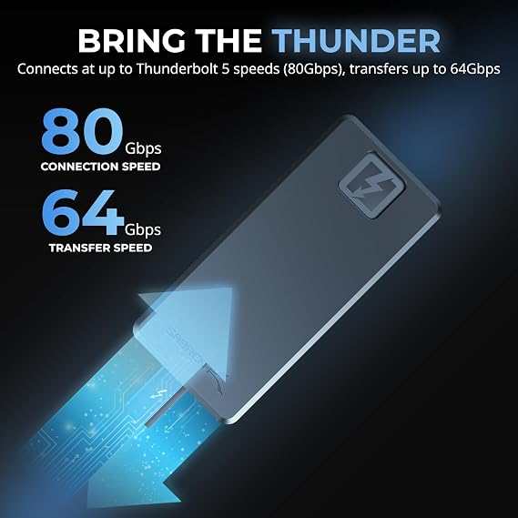 SABRENT Rocket XTRM 5 2TB Thunderbolt 5 Portable SSD, 80Gbps Connection, Up to 64Gbps Transfer, Compatible with TB4 TB3 USB4 USB 3.2 20Gbps 10Gbps 5Gbps, Rugged Aluminum and Silicone (SB-XTM5-2TB)