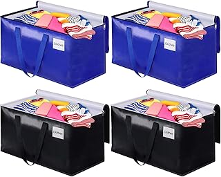 Heavy Duty Moving Bags, Extra Large Moving Supplies, Collapsible Storage Bags with Zipper & Tag Pockets, Packing Bags, Moving Boxes & Storage Totes for Clothes, 93L, 4 Packs