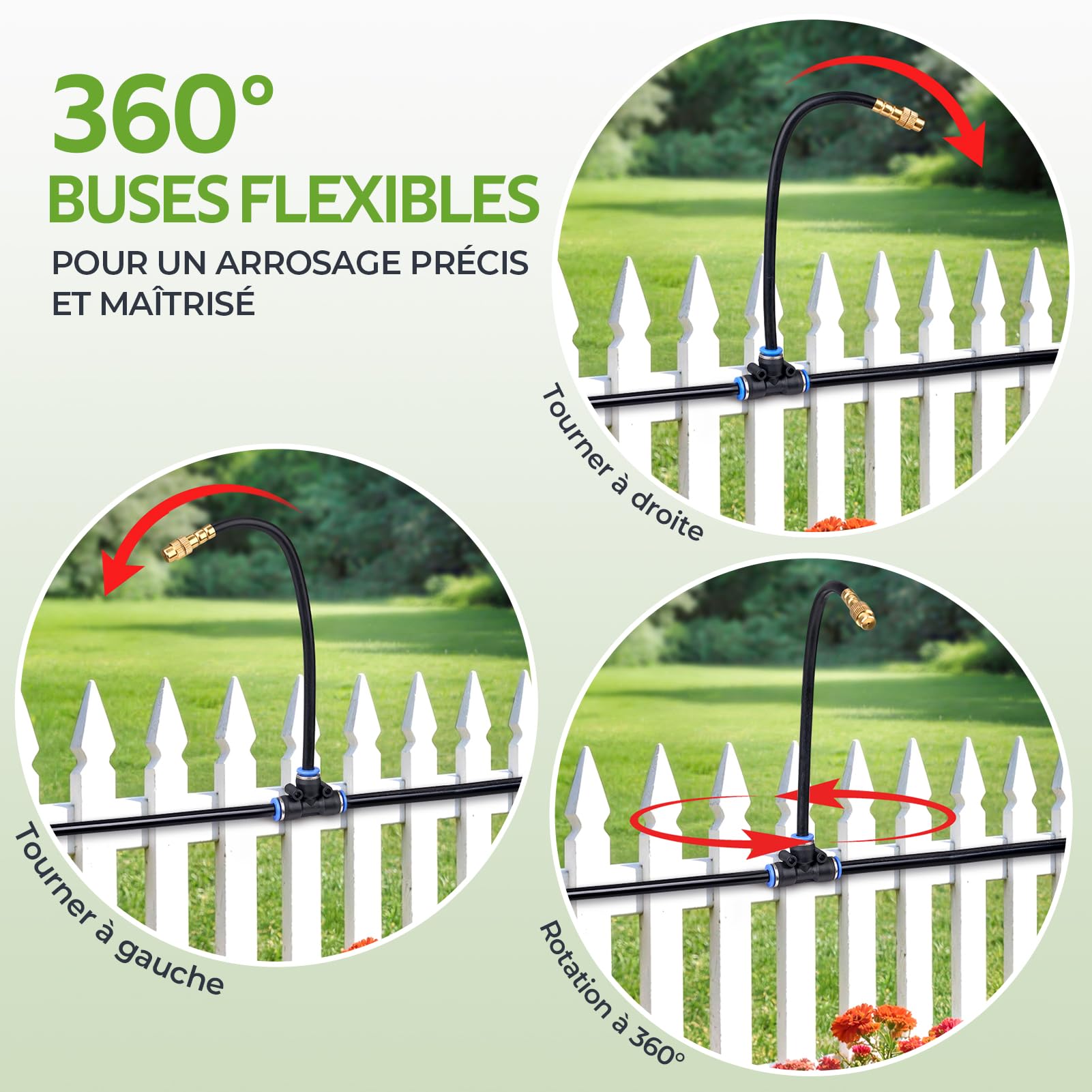 HIRALIY Tuyau d'arrosage de, buses en laiton réglables à 360°, système d'irrigation goutte à goutte 1/4", système d'irrigation de jardin pour jardin, balcon, plate-bande surélevée, serre et (10M)
