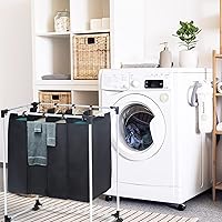 Vista 5 de Clasificador de ropa sucia, cesta de lavandería rodante, 4 bolsas con ruedas, 4 bolsas extraíbles para almacenamiento de ropa, color negro ligero