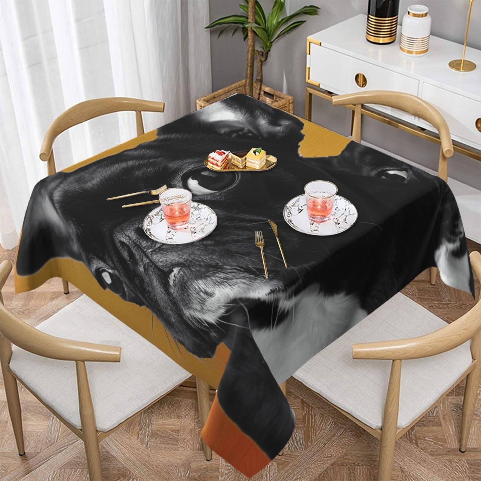 WPKJU Cute Pug Printed Square Tablecloth 60x60 inch Water Resistant Table Cover Washable Rectangle Table Cloth for Dining Tables