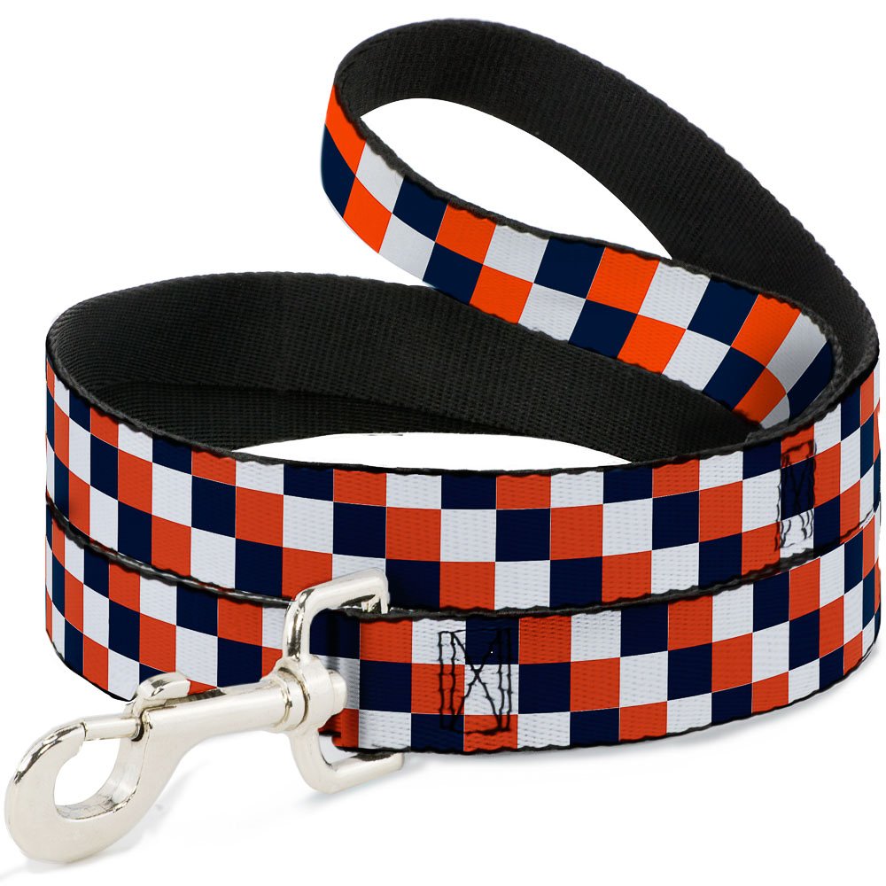 Laisse pour chien grand format 1,8 m de long motif carreaux bleu marine orange et blanc