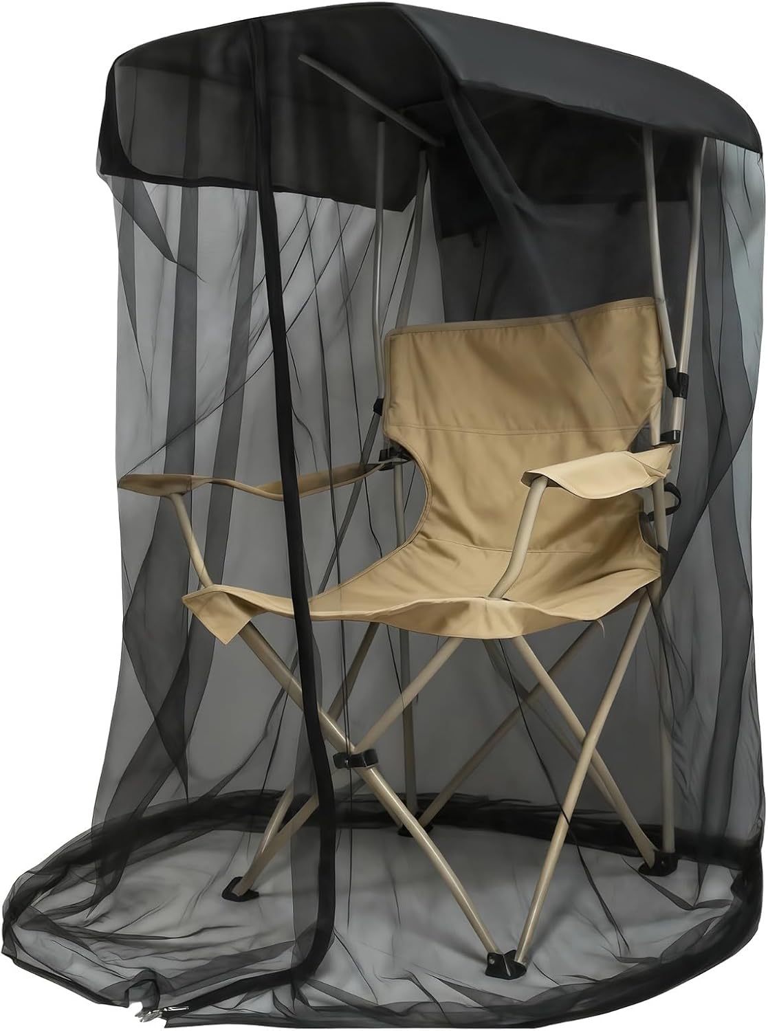 Mosquito Net Cover for Canopy Chair with Waterproof Sunproof Roof, Black Mesh Tent, 35 X 32 X 63 in for Camping, Fishing, Outdoor, Smooth Zipper