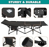 Vista 6 de Barbella Paquete de 2 catres plegables, catres de camping para adultos, catre de dormir portátil con colchón, cama plegable para exteriores, cama