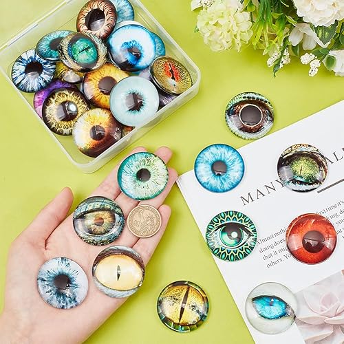 Miniatura 3 de PH PandaHall Cabujones de cristal de 30 estilos de 1.575 pulgadas, ojo de cristal de animal grande medio redondocúpula para hallazgos de joyería,
