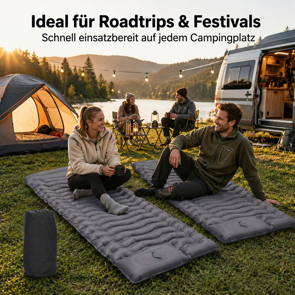 2 Stück Isomatte Camping mit Fußpumpe, 15CM Ultradicke Camping | Luftmatratze , kompakt und leicht für Wandern, Trekking, Outdoor und Strand, Grau