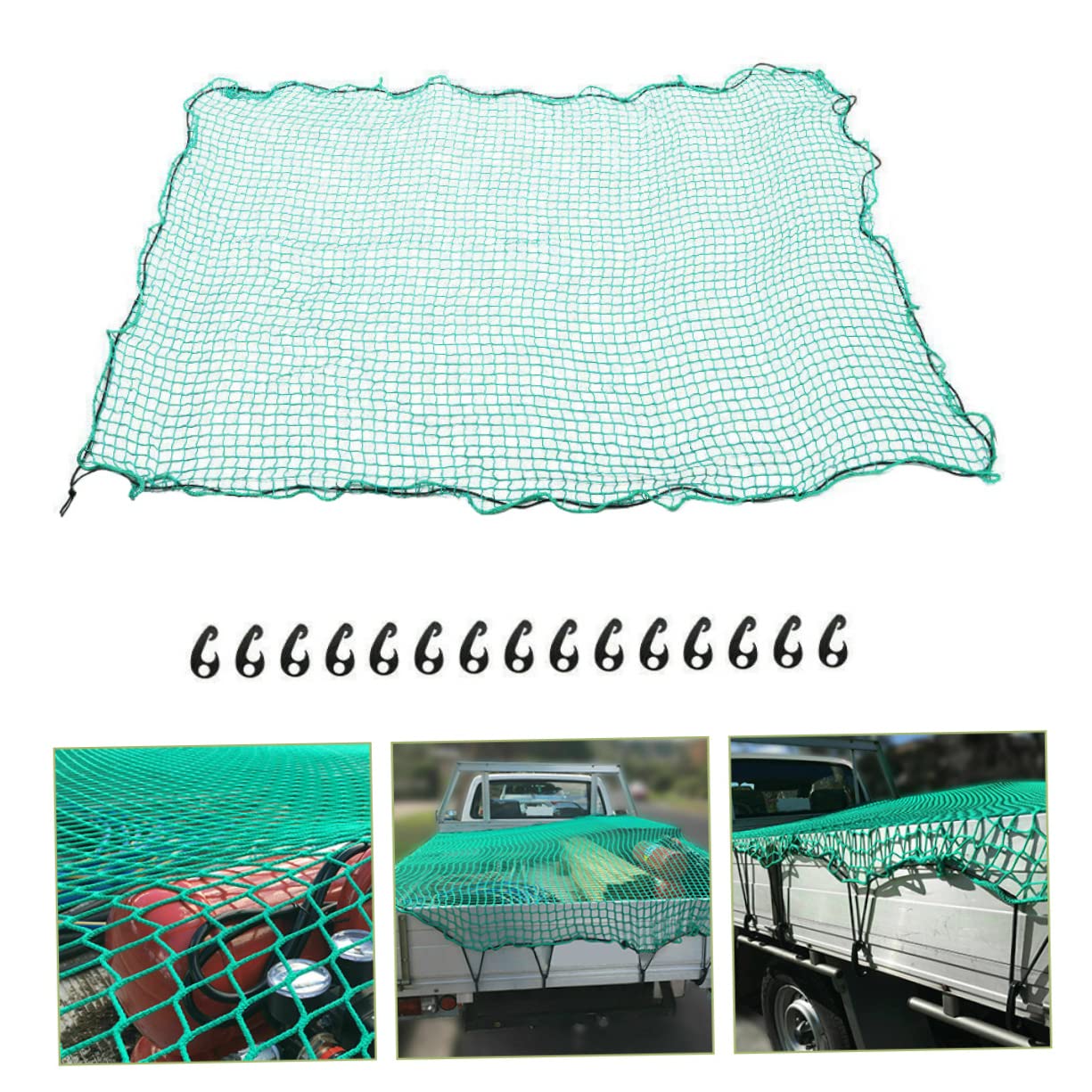 Rete di Carico per Pickup e Camion, Copertura per Cassone in Nailon Verde, Resistente All'abrasione, con Ganci e Corda Elastica per Campeggio e Trasloco