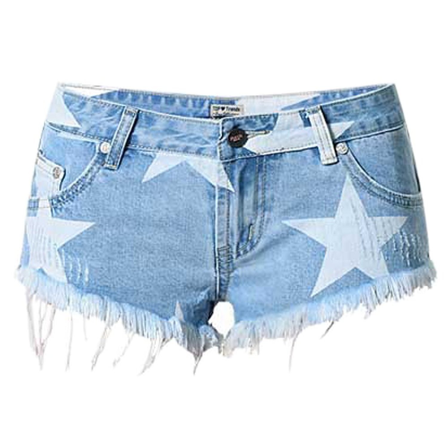 Women's Blue Low Waist Ripped Hole Washed Denim Shorts Jeans