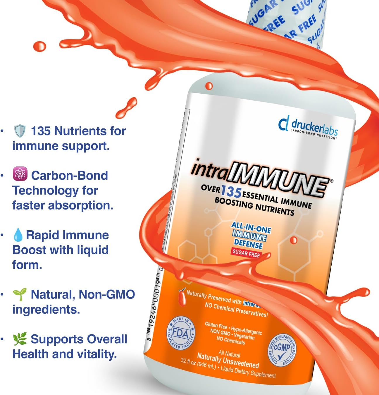 Drucker Labs -intraIMMUNE Organic Liquid Daily Immune & Defense Support, Multivitamin, Elderberry, Echinacea, Zinc, Vitamin D, C E, Vegan, Non GMO, Gluten Free (32 oz., Sugar Free Peach Berry) - Image 5