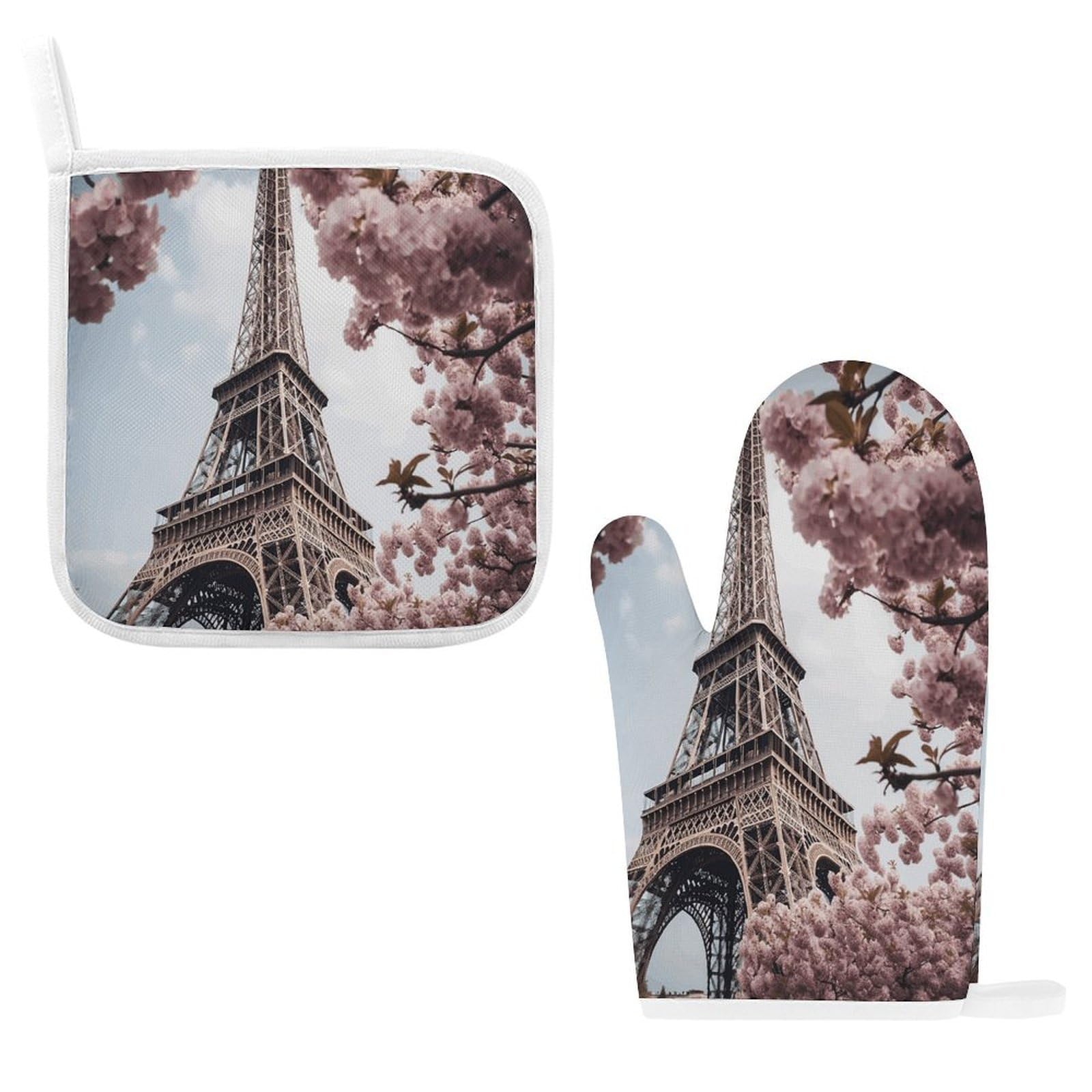 Eiffel Tower Blossoms Oven Mitts and Pot Holders Sets