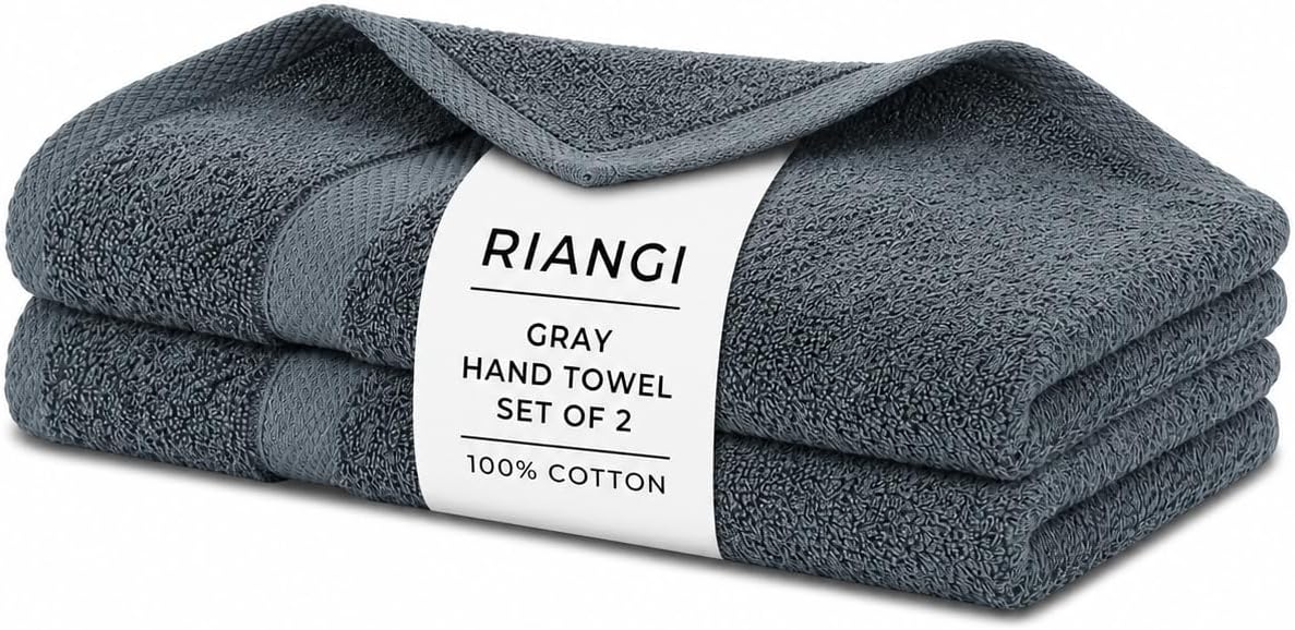 100% Cotton Kitchen Hand Towels Set of 2, 16"x28" Cotton Soft Quick Drying Terry Cloth - Absorbent Kitchen Towels Grey for Bathroom, Spa, Hotel Or Farmhouse Decor - Grey Towel Set of 2