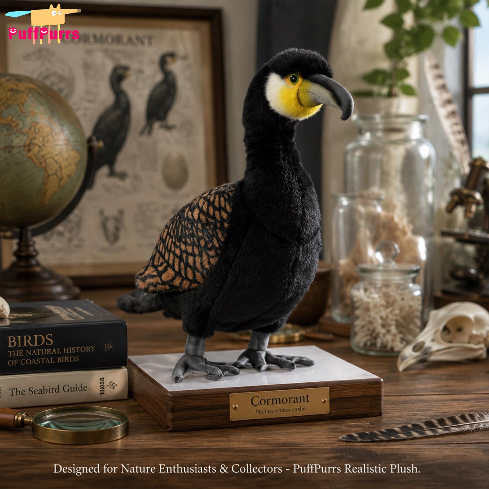 Peluche di Cormorano Realistico, Modello Morbido di Uccello Acquatico per Birdwatcher e Collezionisti, 42 cm