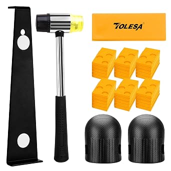 TOLESA Laminate Wood Flooring Installation Kit Vinyl Flooring Tools with 30 Spacers, Heavy Duty Pull Bar, Durable Solid Rubber Tapping Block, Non Slip Soft Grip Double Faced Mallet, Foam Knee Pads