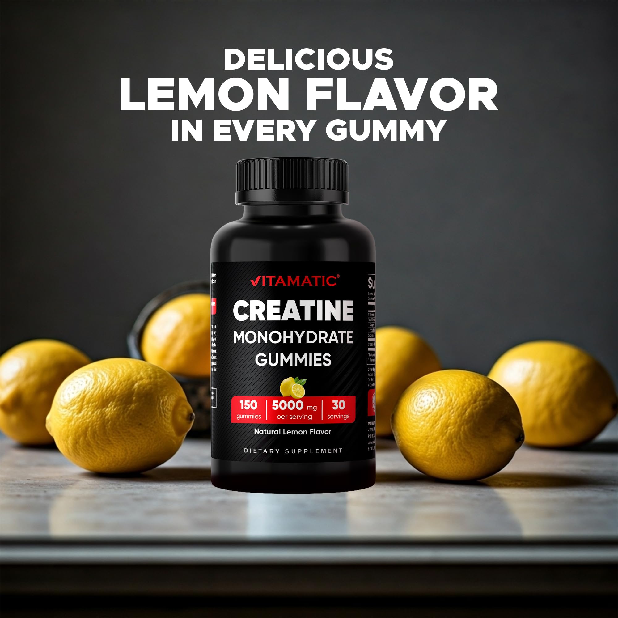 Vitamatic Creatine Gummies 5000mg per Serving Natural Lemon Flavor – 150 Gummies – Creatine Monohydrate for Muscle Strength, Energy & Recovery – Non-GMO, Gluten-Free — Amazon image 6