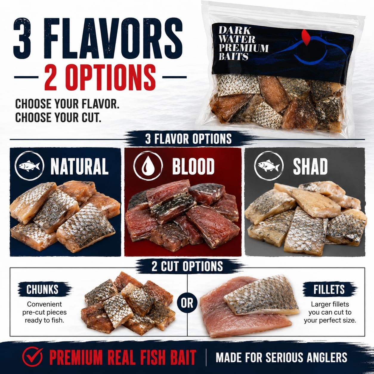 Dark Water Premium Catfish Bait Real Fish Chunks & Fillets Catfish Bait