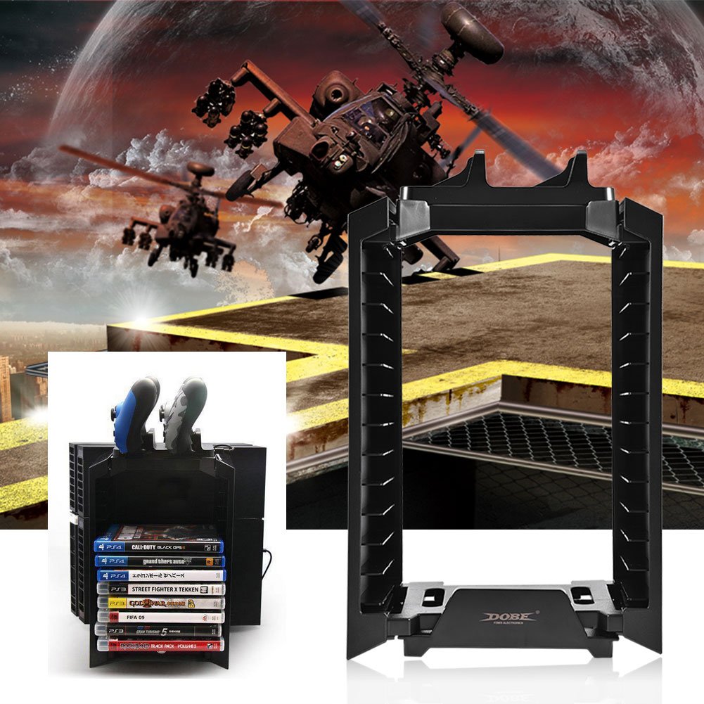 para Slim/Pro One S Soporte de Juego Desmontable Multifuncional Soporte de Torre de Almacenamiento de Disco con Doble Controlador Estación de Carga Dock