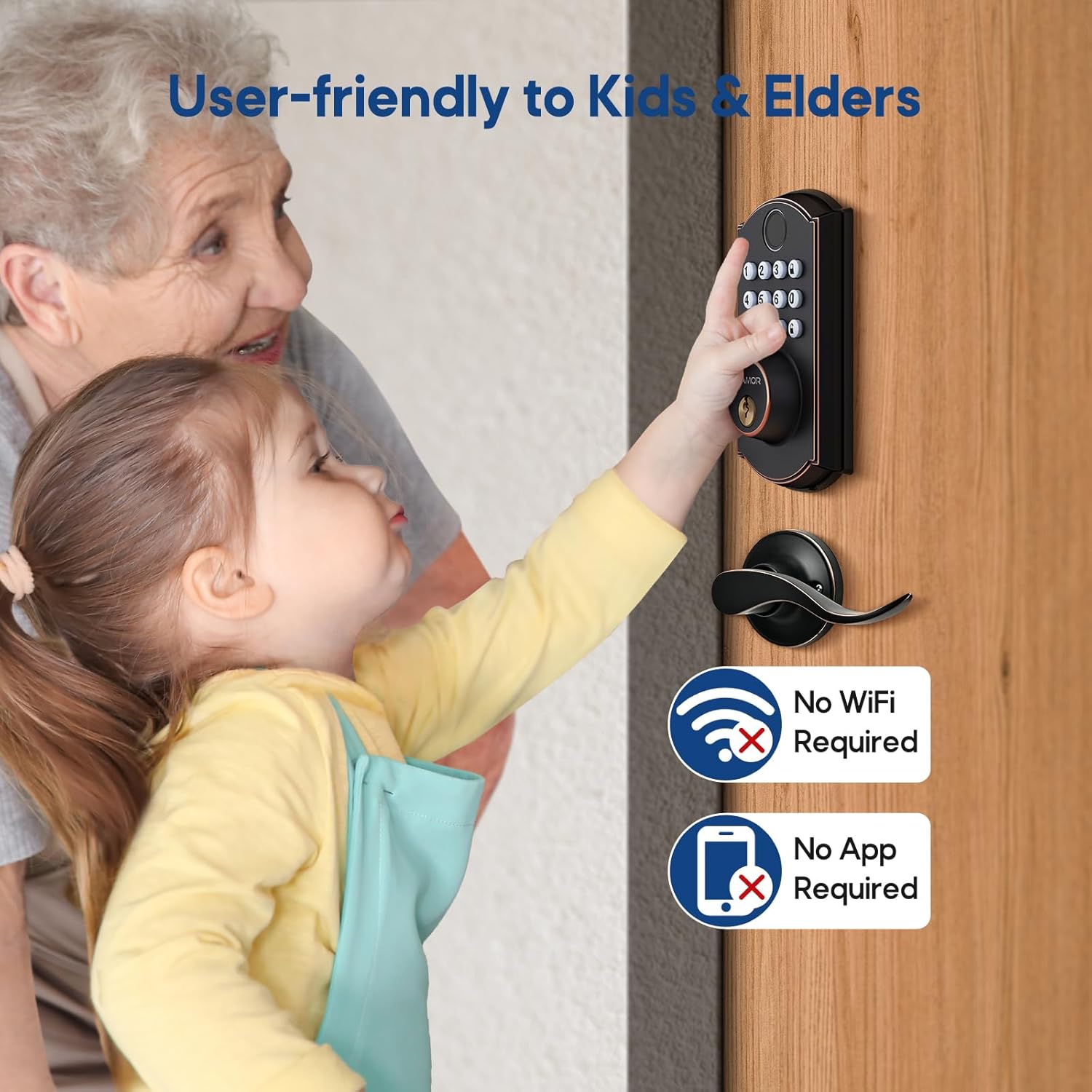 ELAMOR M19 Fingerprint Door Lock with 2 Lever Handles, Keyless Entry Door Lock, Automatic Locking, Easy to Install, Electronic Keypad Deadbolt with Code, Front Deadbolt Handle Sets, Oil Rubbed Bronze