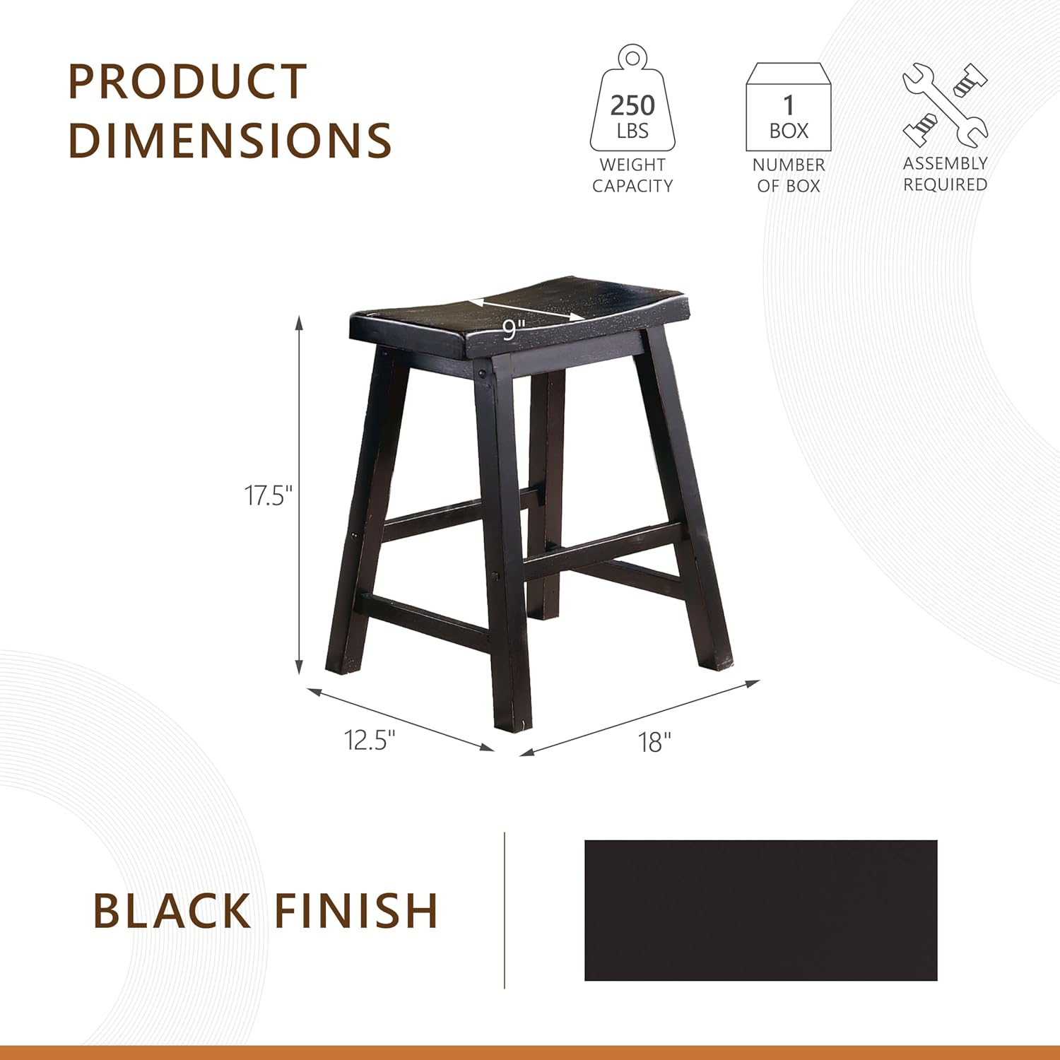Homelegance Saddleback Solid Wood Kitchen Height Bar Stool Set Of 2 - Saddle Kitchen Stool Dining Height Stools for Dining, Armless Chair Seating Options, Perfect Casual Entertaining Spaces Black