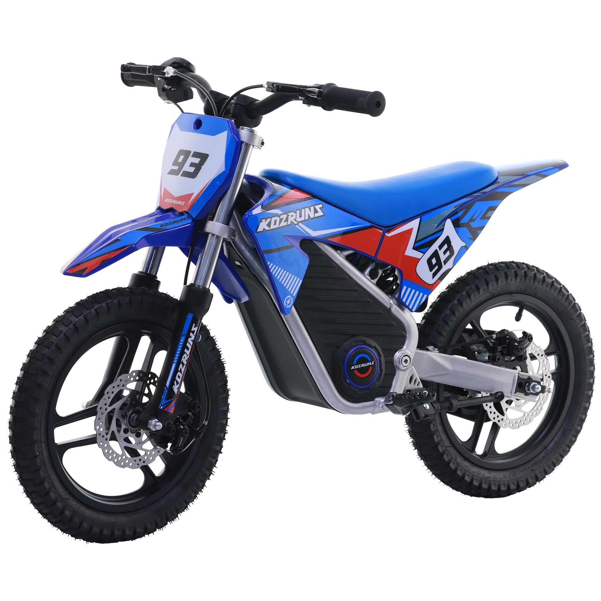 Electric Dirt Bike for Kids 5-10, 350W High Racing Competition Grade Electric Motorcycle, Up to 18.6MPH, 3 Speed Settings, Safe Disc Brakes, 14IN Off-Road Tires & Advanced Shock Absorption, Blue