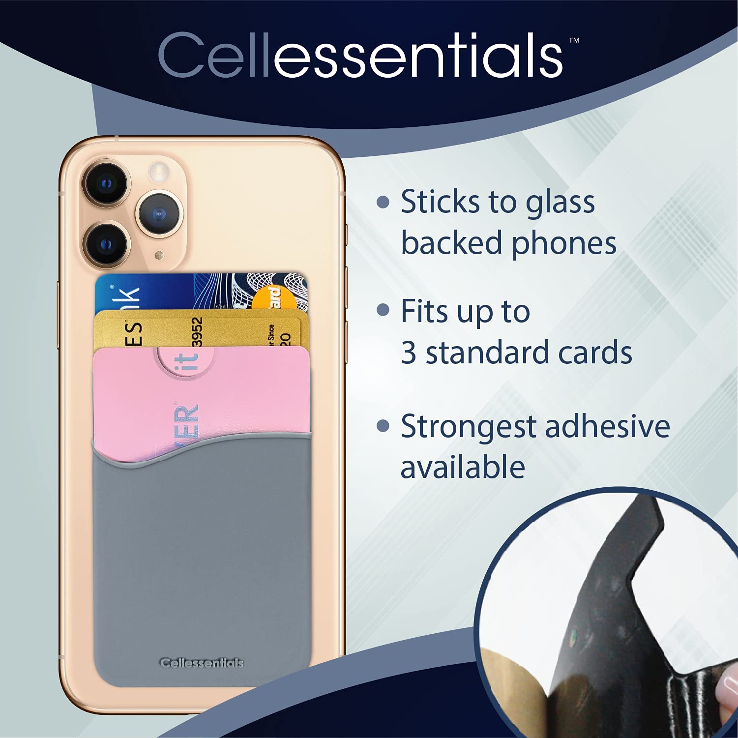 USA Merchant - Cellessentials przeprojektowane etui na karty - silikonowy portfel na telefon komórkowy z kieszenią na kartę kredytową, wizytówkę - iPhone Android i smartfony (szary)
