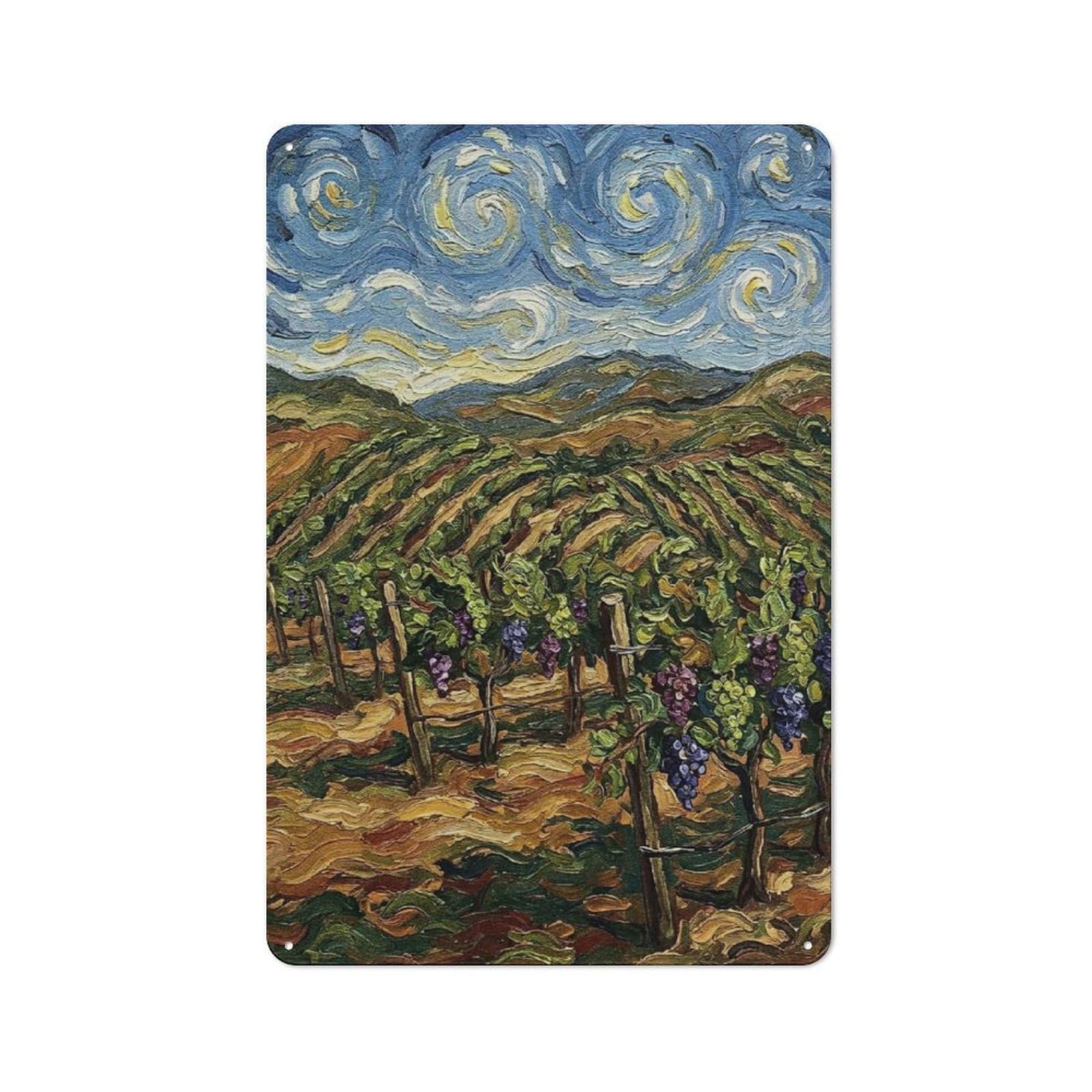 Junmoney Style-14 Impressionist Vineyard Landscape Painting Vintage Metal Plaque 30X20cm For Living Room Wall, Suited To Living Room Decor Lovers