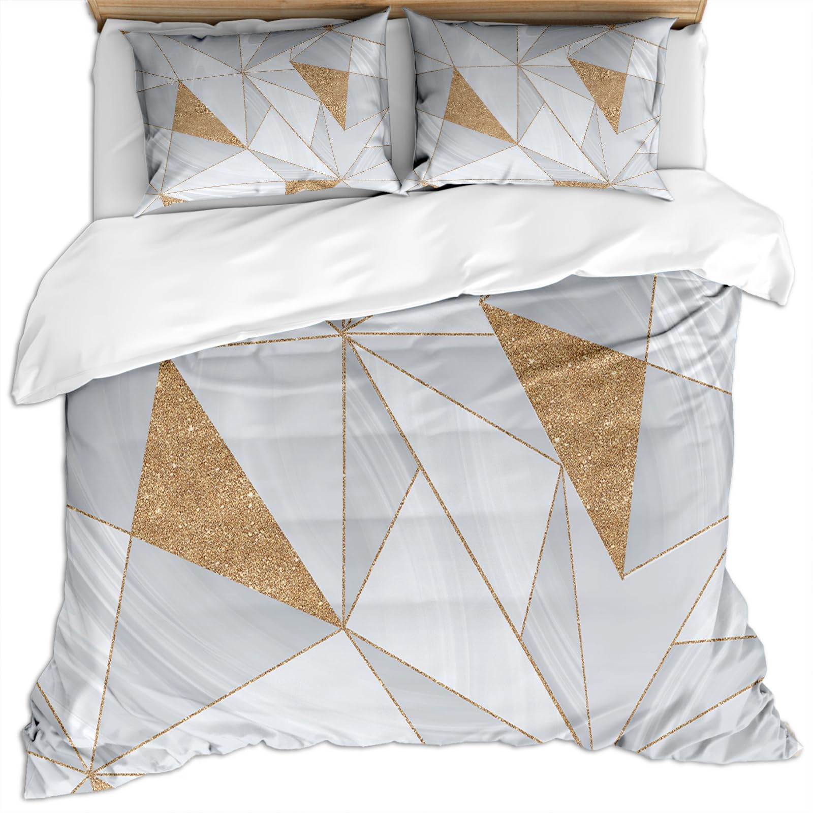 Juego de ropa de cama 135x200cm antiarrugas de microfibra gris y dorada