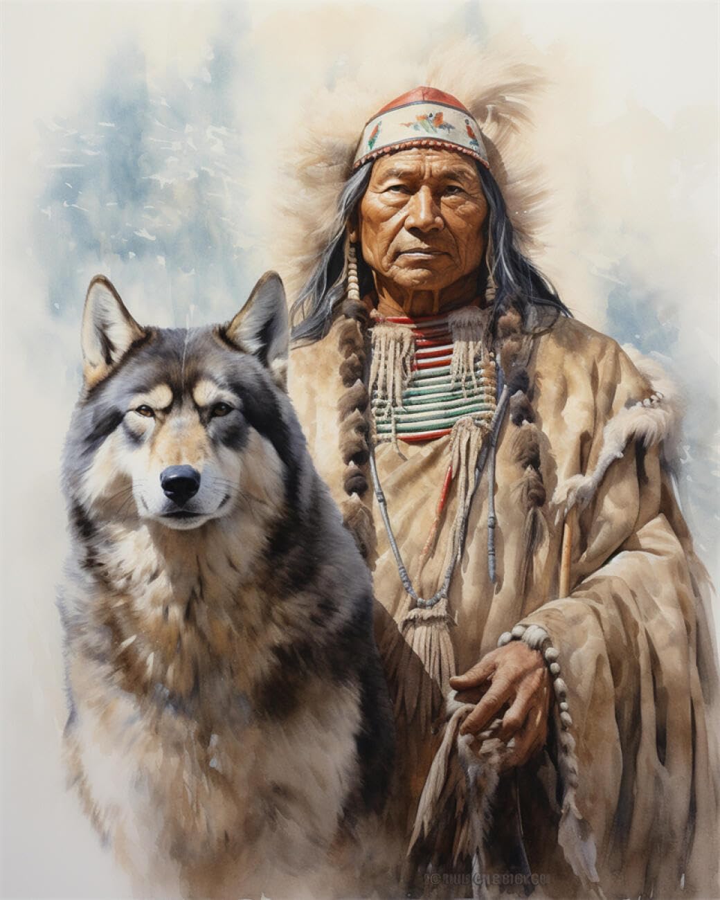 RKFLGEW Animal 14CT Cross Stitching Kit Indians and Wolves Preprinted Fabric Cross Stitch DIY Art Needlecrafts Embroidery Kits for Adults Beginners 40x50cm